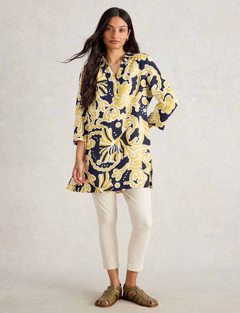 Pure Linen Printed Collared V-Neck Tunic 3 of 6