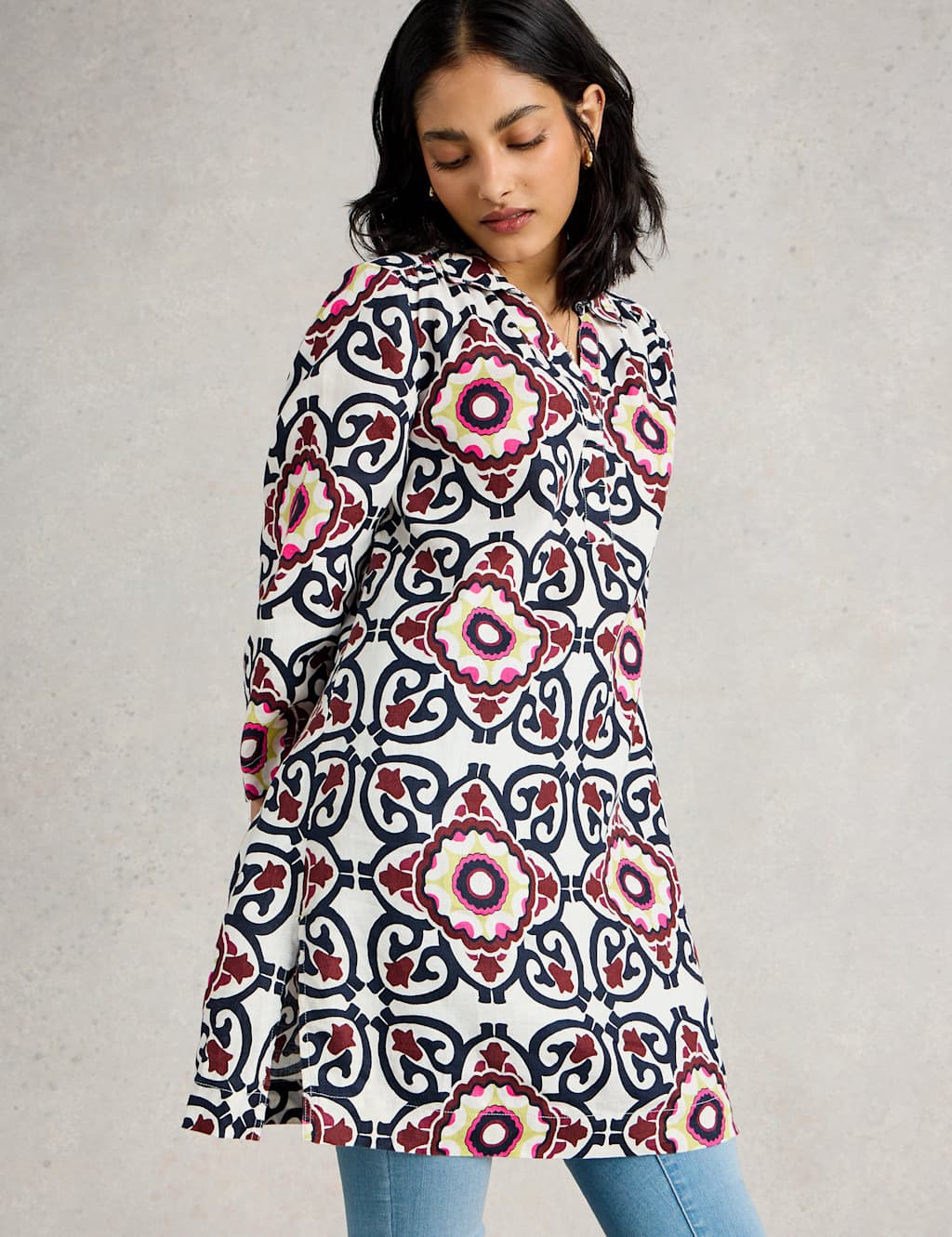 Pure Linen Printed V-Neck Collared Tunic 5 of 6