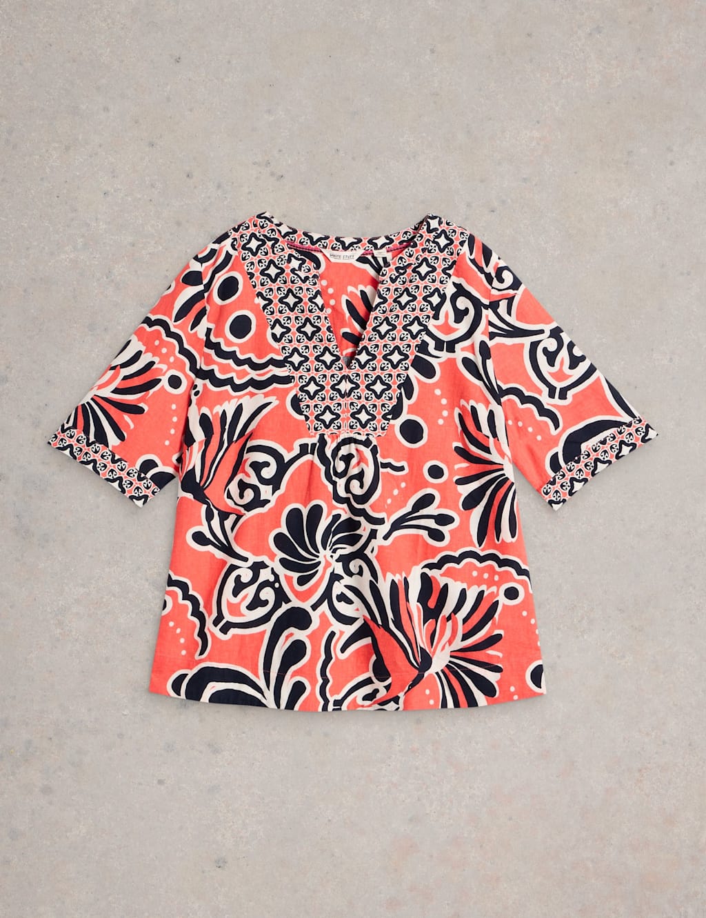 Linen Blend Printed V-Neck Top 2 of 6