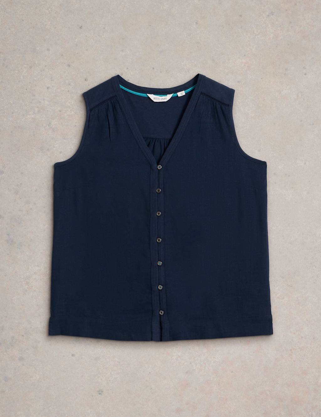 Linen Blend Button Detail V-Neck Vest 2 of 6