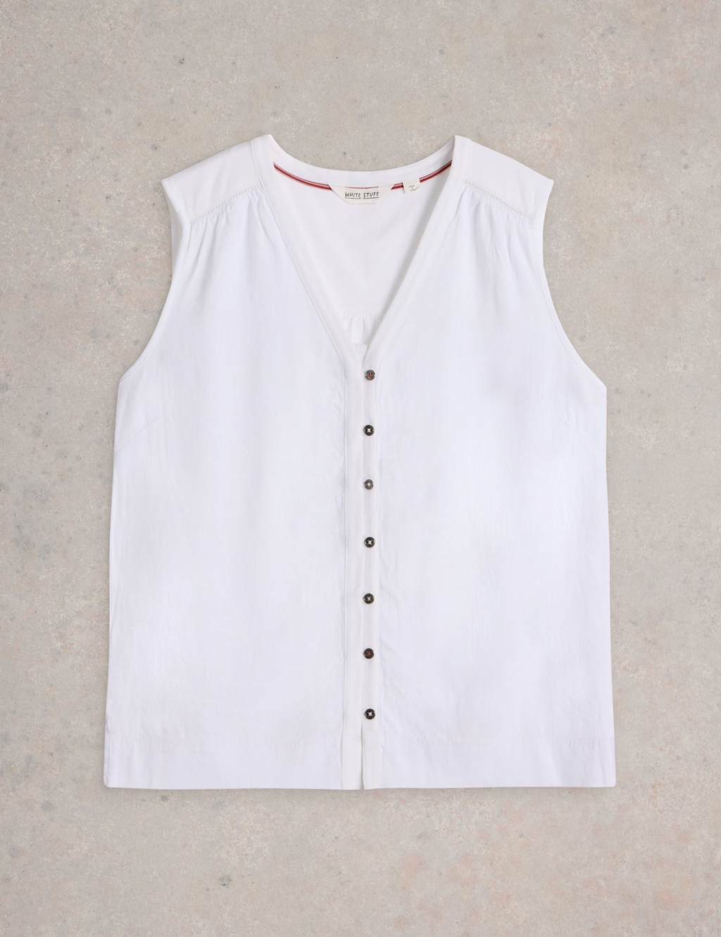 Linen Blend Button Detail V-Neck Vest 2 of 6