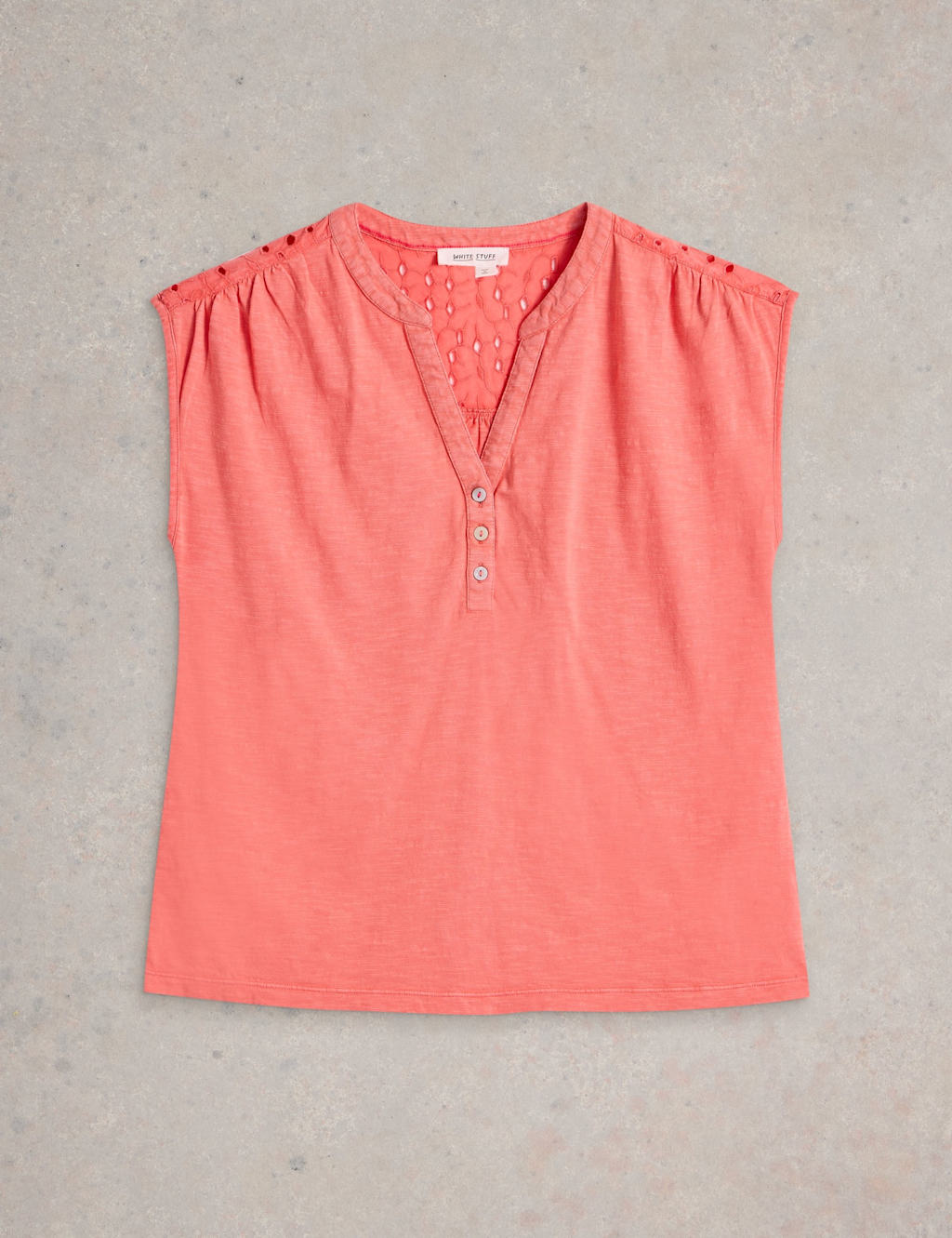 Pure Cotton Broderie Detail V-Neck Top 2 of 6