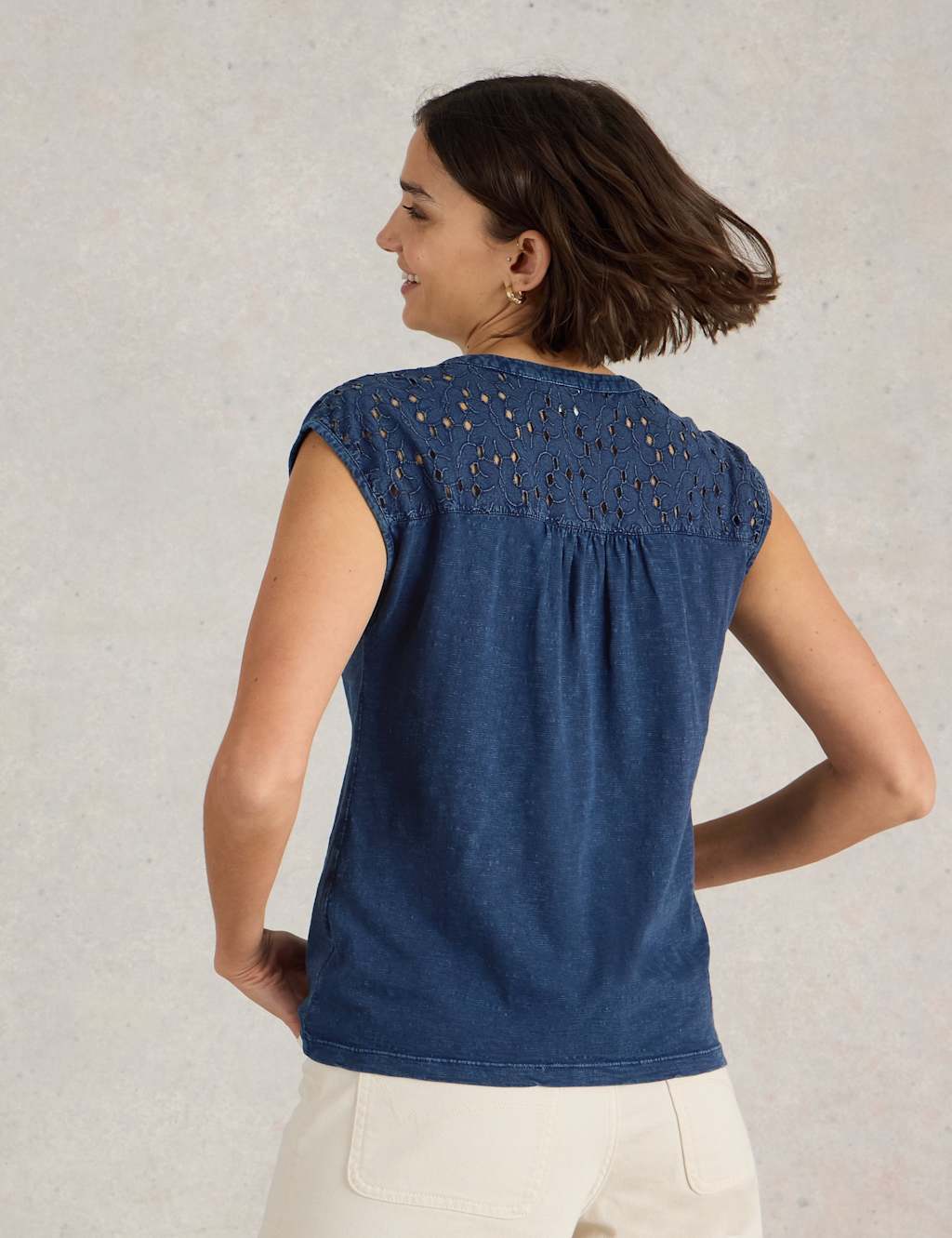 Pure Cotton Broderie Detail V-Neck Top 3 of 6