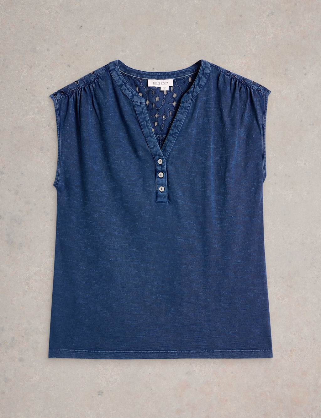 Pure Cotton Broderie Detail V-Neck Top 2 of 6