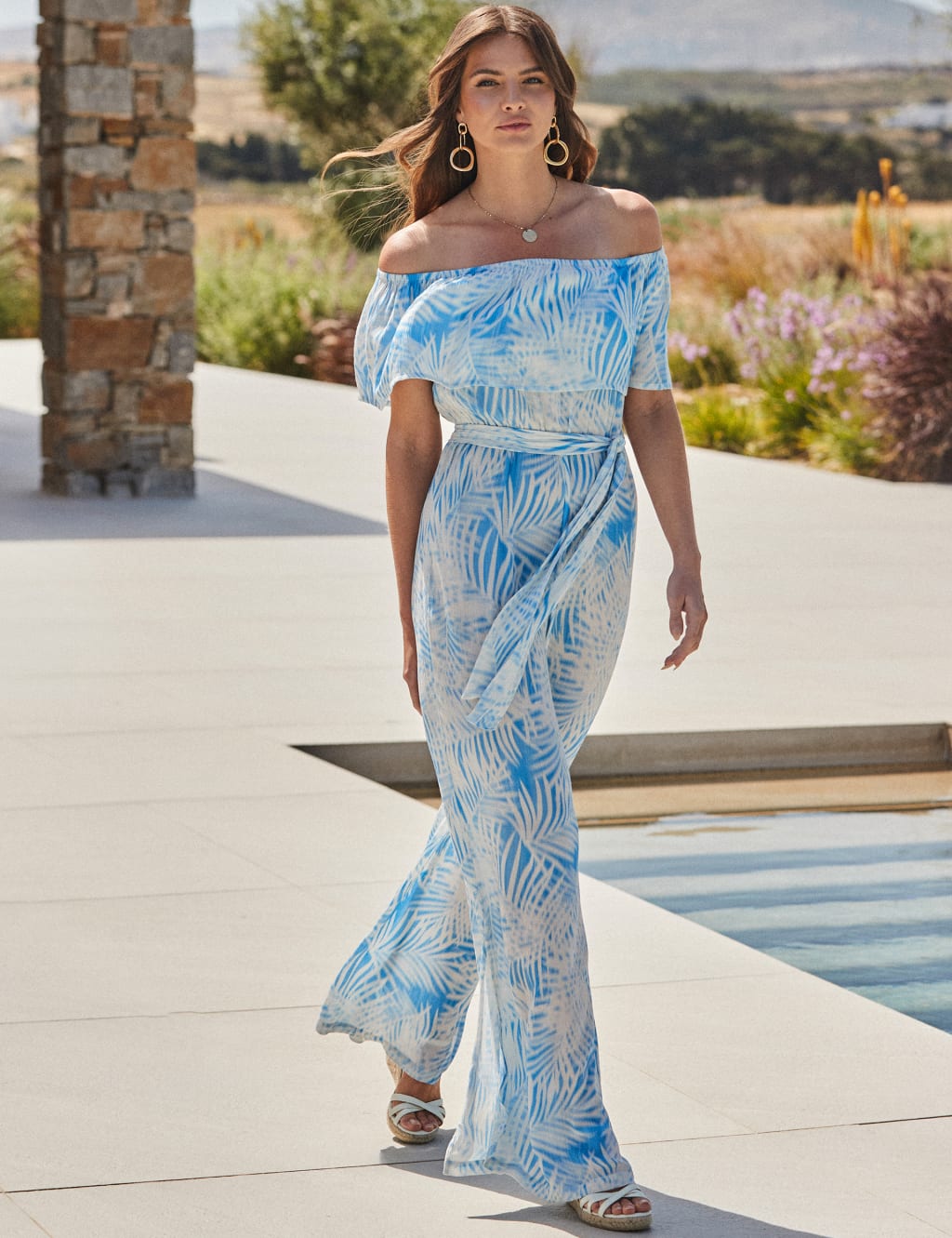 Palm Print Wide Leg Jumpsuit 1 of 6