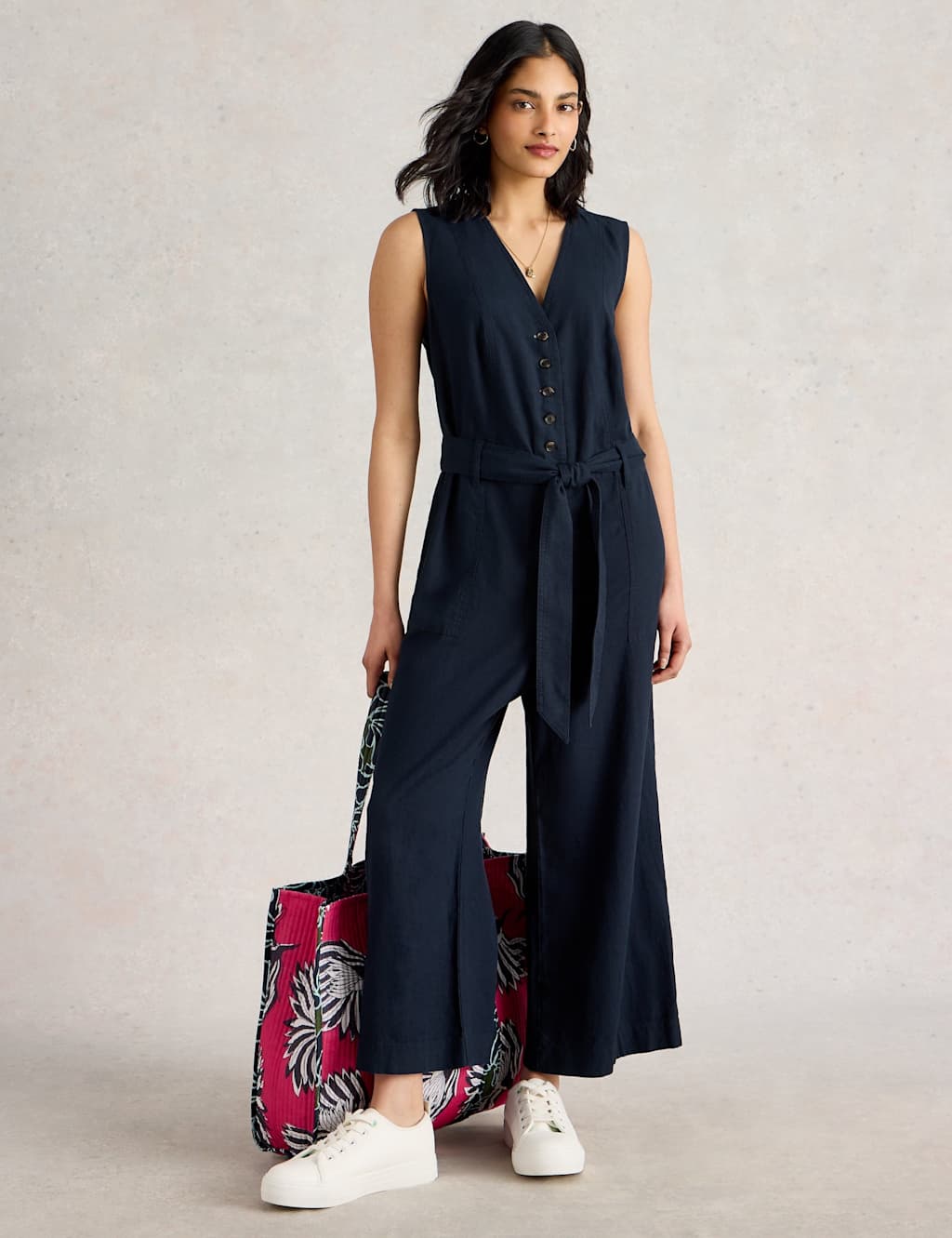Linen Rich Cropped Wide Leg Jumpsuit 4 of 6