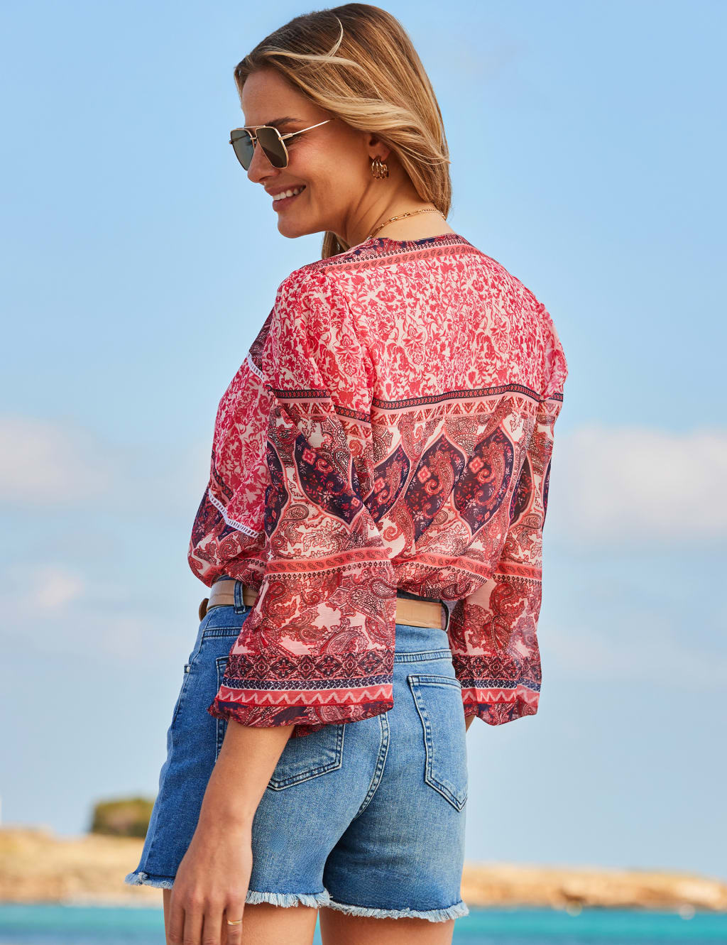 Paisley V-Neck Tassel Puff Sleeve Blouse | SOSANDAR | M&S