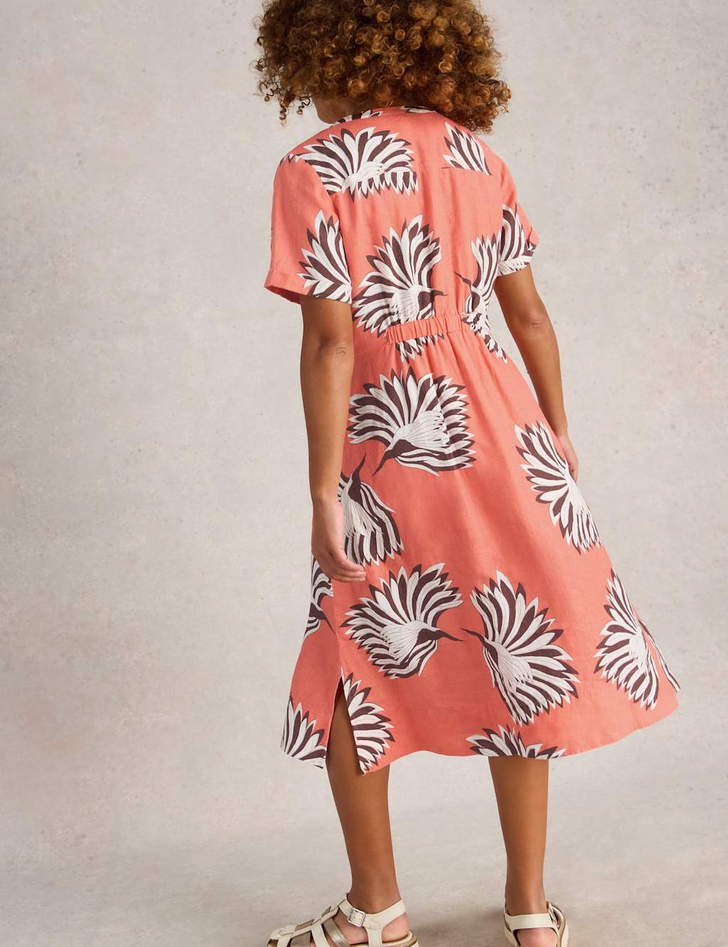 Linen Rich Printed Notch Neck Midi Tea Dress 3 of 6