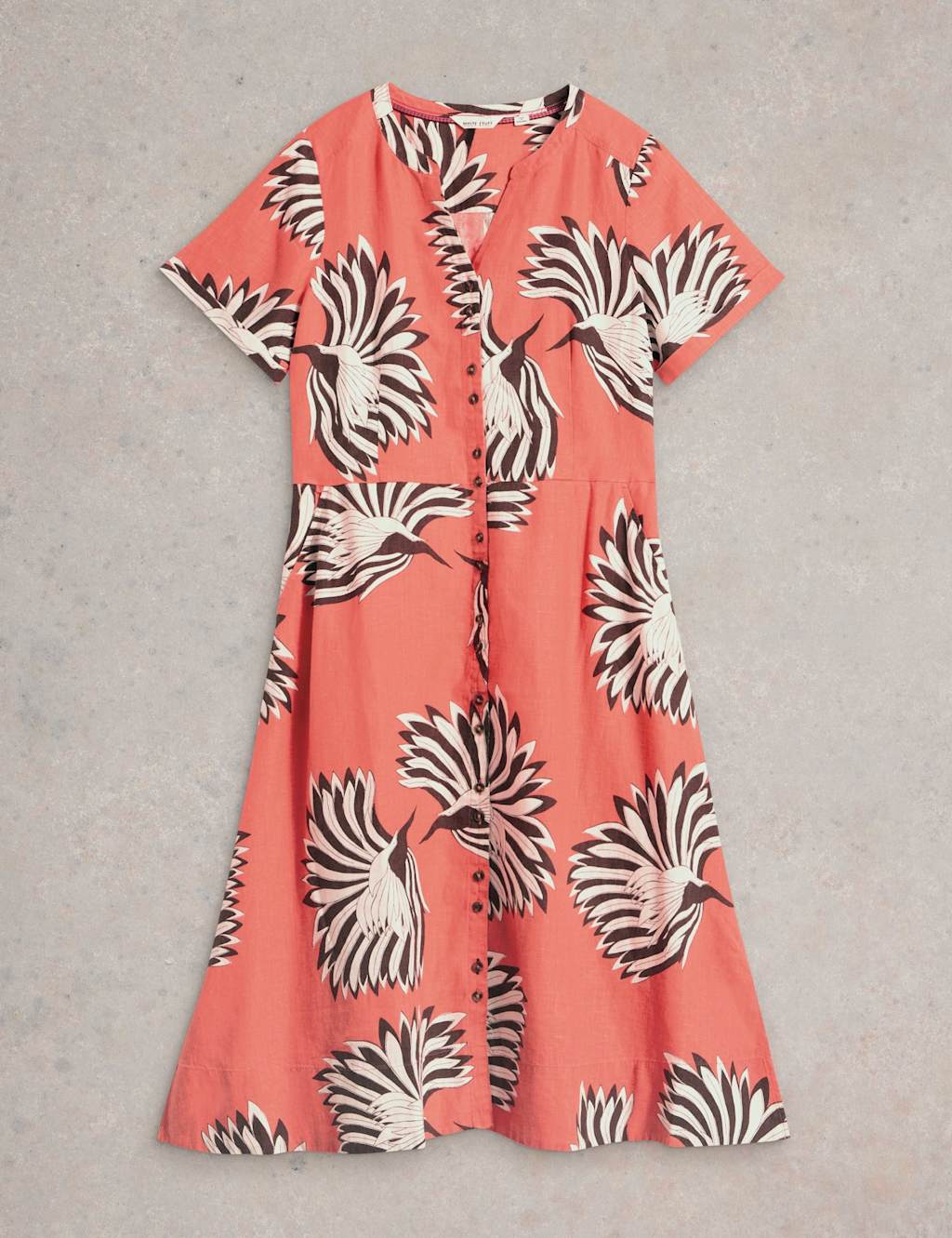Linen Rich Printed Notch Neck Midi Tea Dress 2 of 6