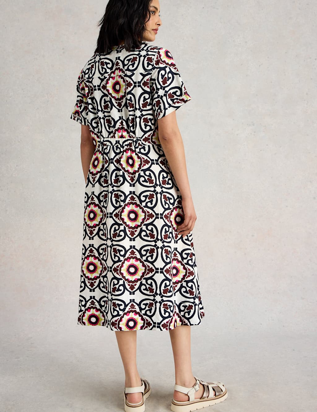 Pure Linen Printed Midi Shirt Dress 4 of 6