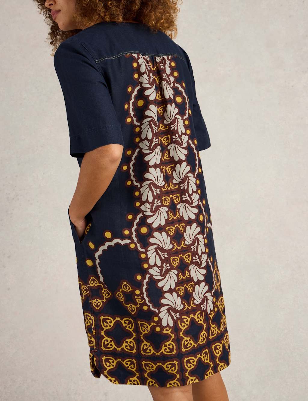 Pure Linen Printed Notch Neck Shift Dress 3 of 6