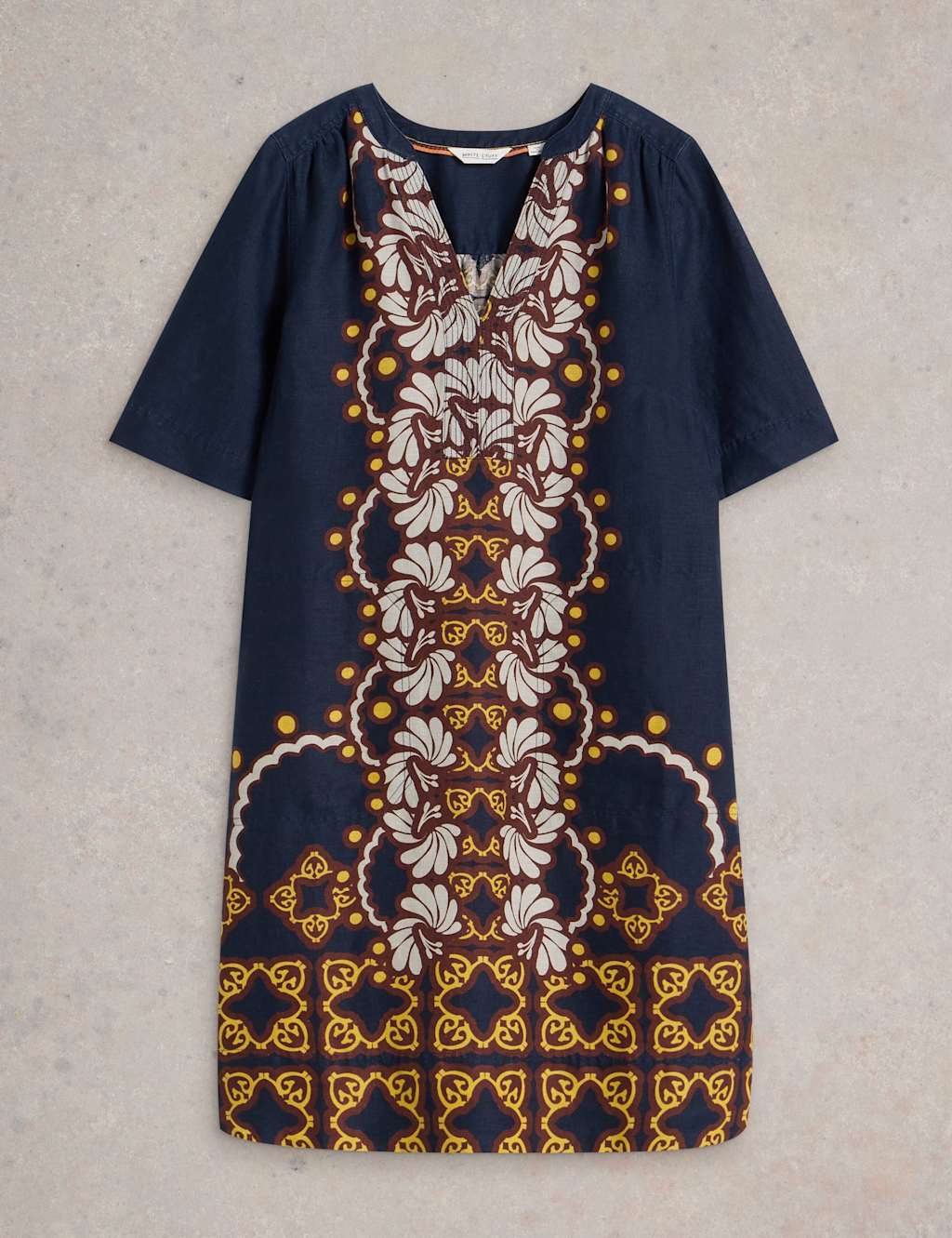 Pure Linen Printed Notch Neck Shift Dress 2 of 6