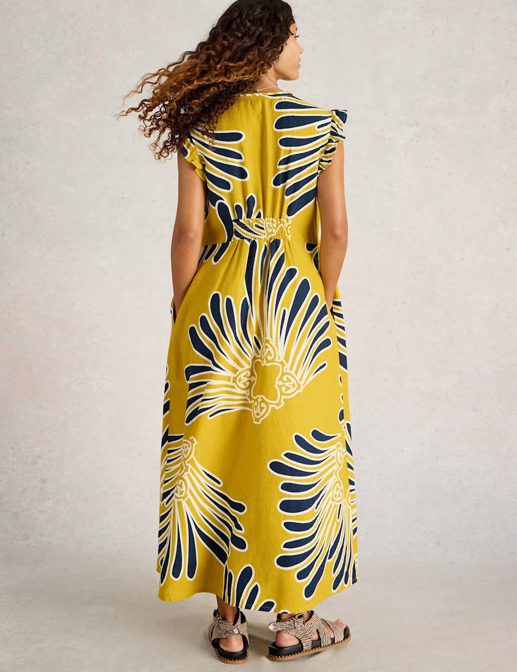 Linen Rich Printed V-Neck Maxi Tea Dress 3 of 6