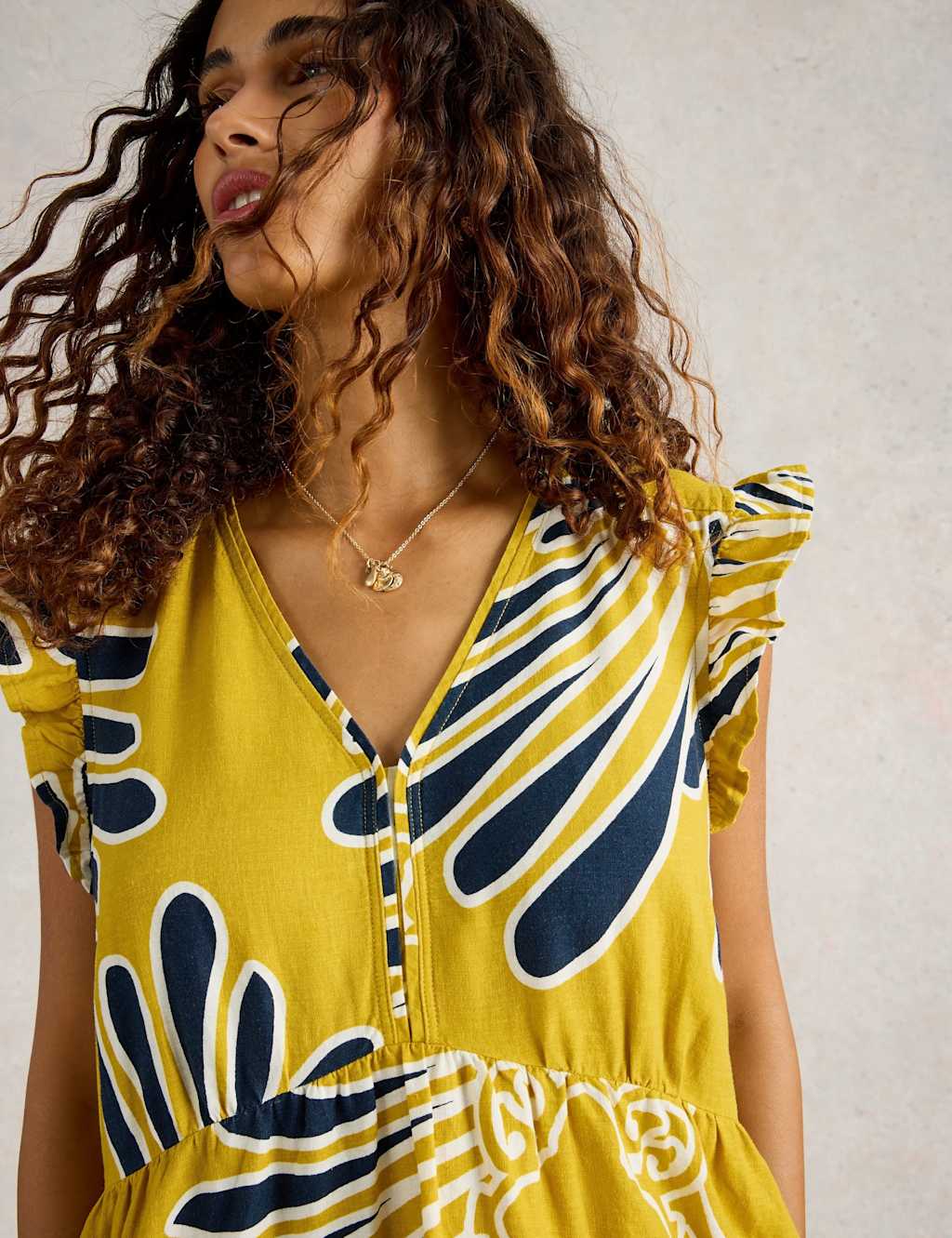 Linen Rich Printed V-Neck Maxi Tea Dress 4 of 6