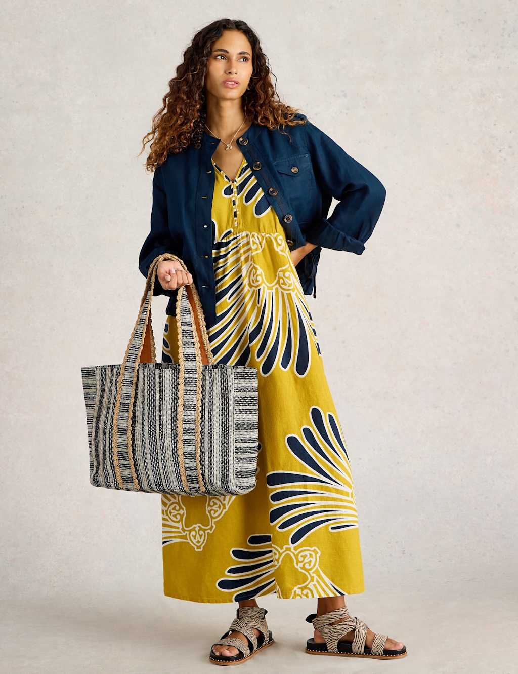 Linen Rich Printed V-Neck Maxi Tea Dress 5 of 6