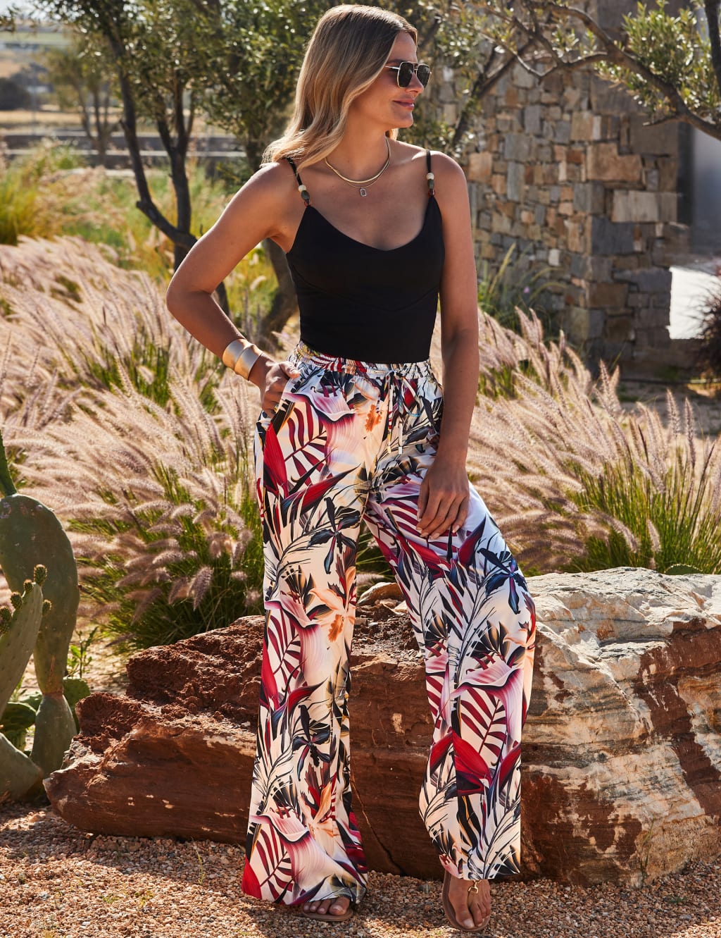 Satin Floral Drawstring Wide Leg Trousers 5 of 6