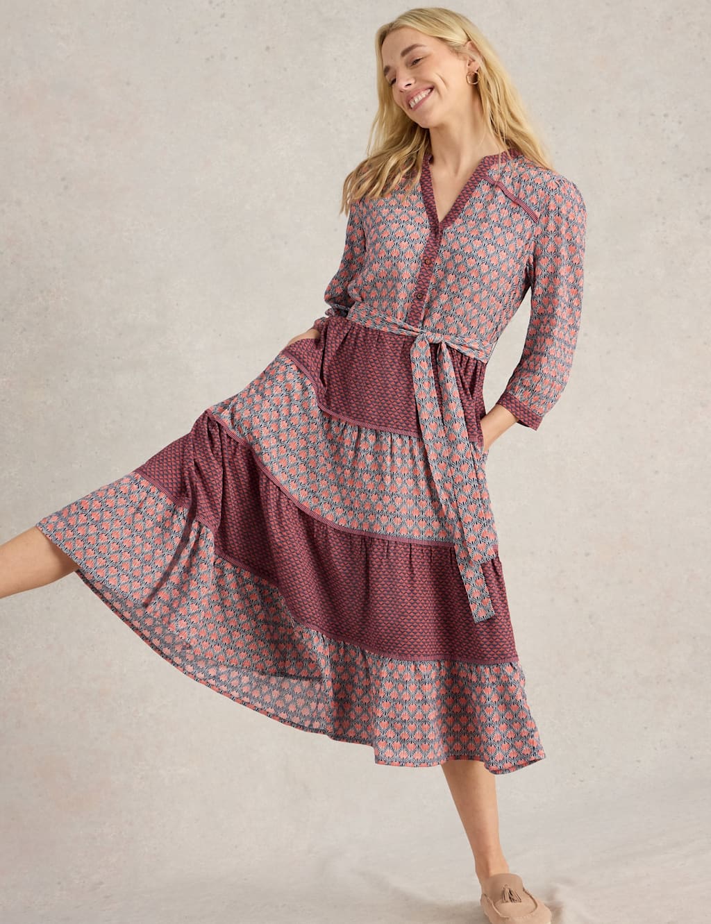 Mabel Printed Notch Neck Midi Tiered Dress 4 of 6