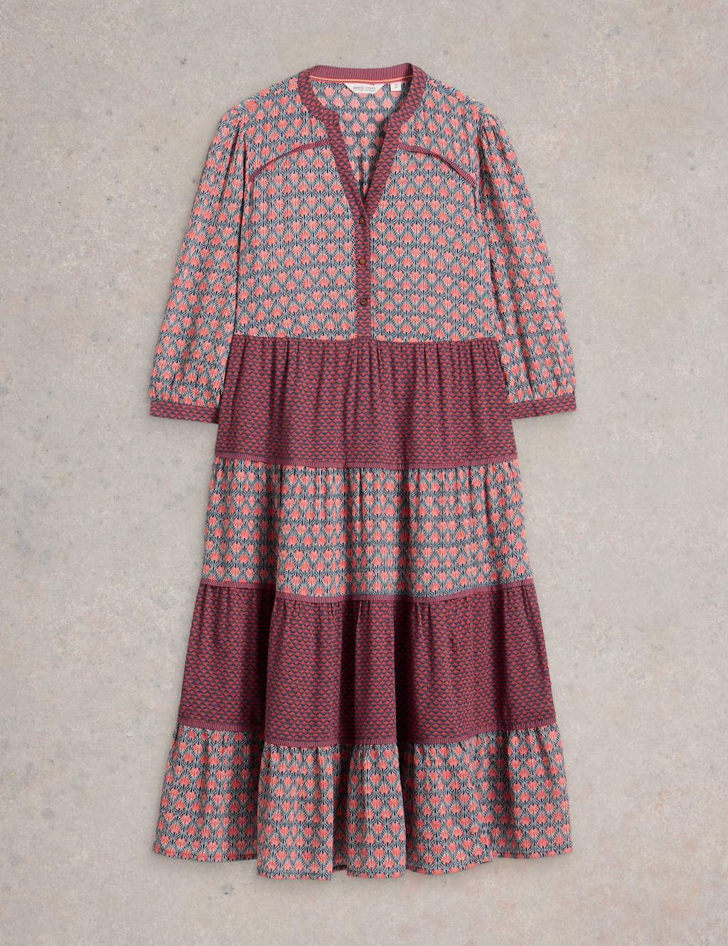 Mabel Printed Notch Neck Midi Tiered Dress 2 of 6