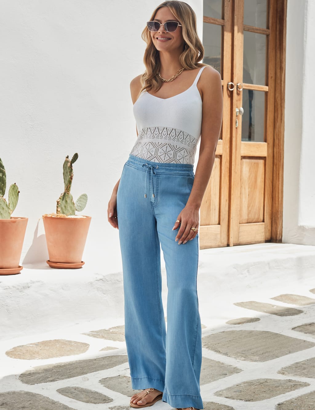 Pure Lyocell Drawstring Wide Leg Trousers