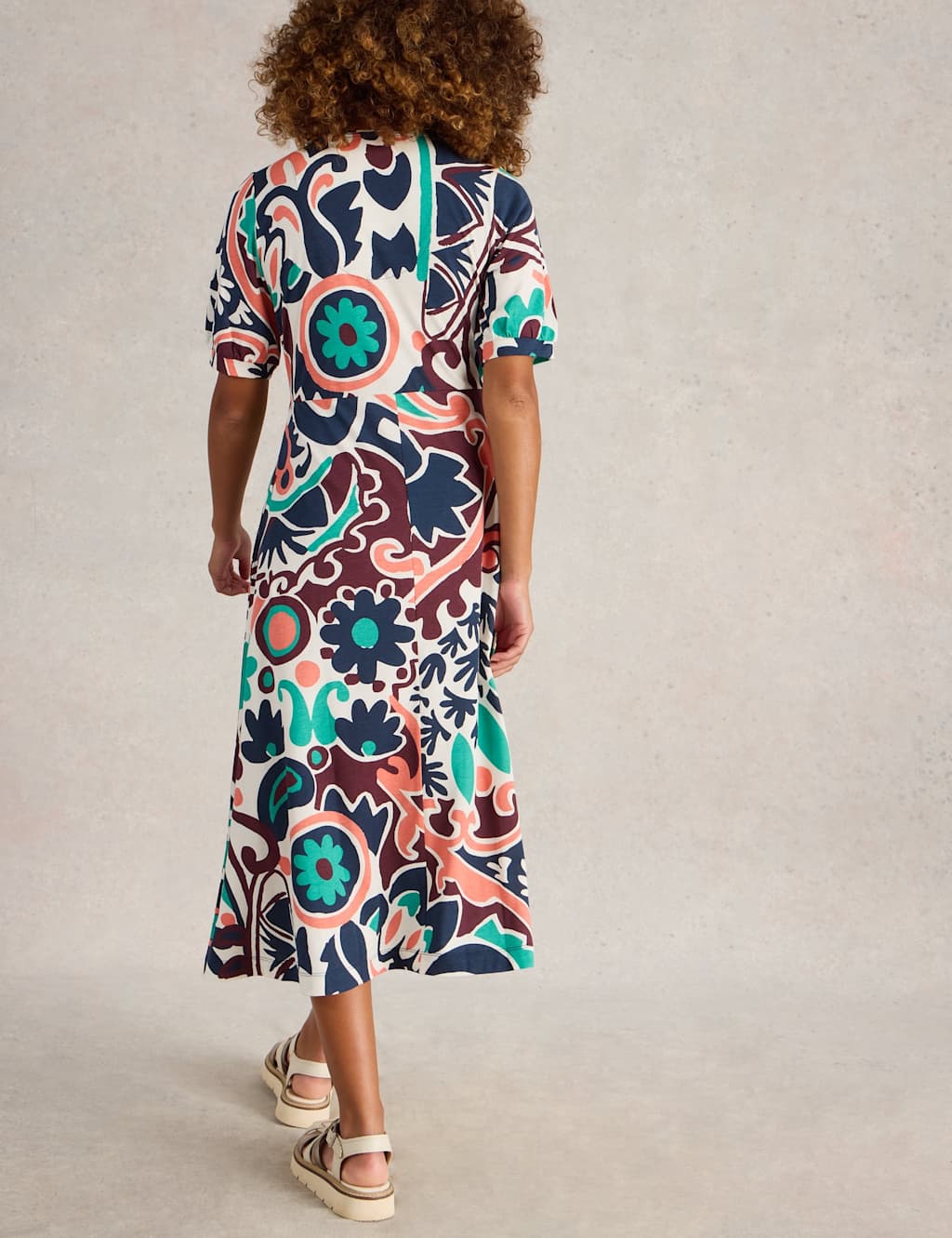 Cotton Blend Jersey V-Neck Midi Tea Dress 3 of 6