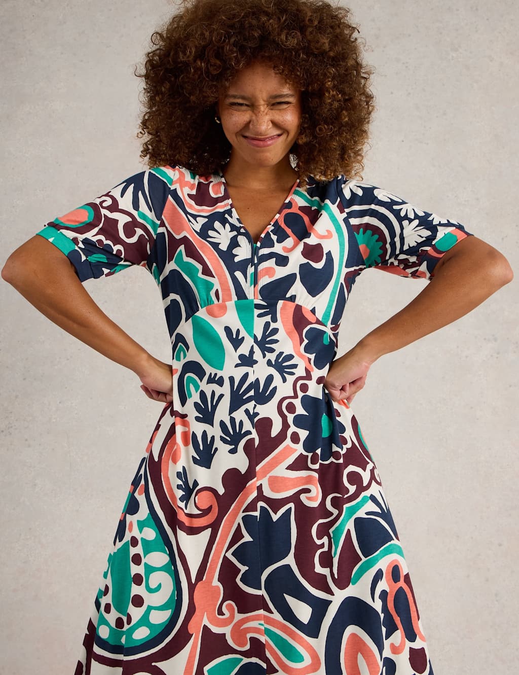 Cotton Blend Jersey V-Neck Midi Tea Dress 4 of 6