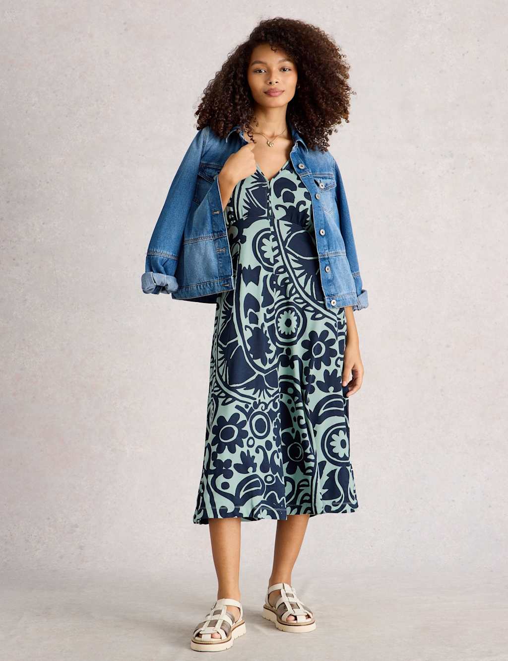 Jersey Printed Midi Waisted Dress 3 of 6