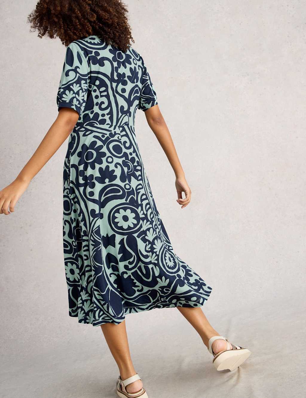 Jersey Printed Midi Waisted Dress 4 of 6