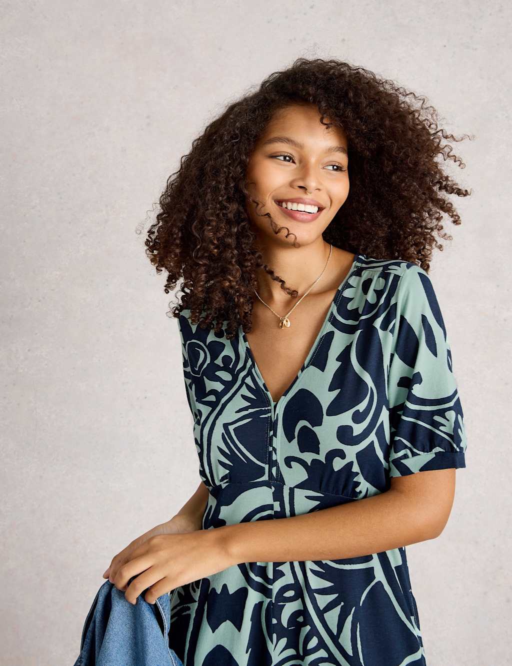 Jersey Printed Midi Waisted Dress 5 of 6
