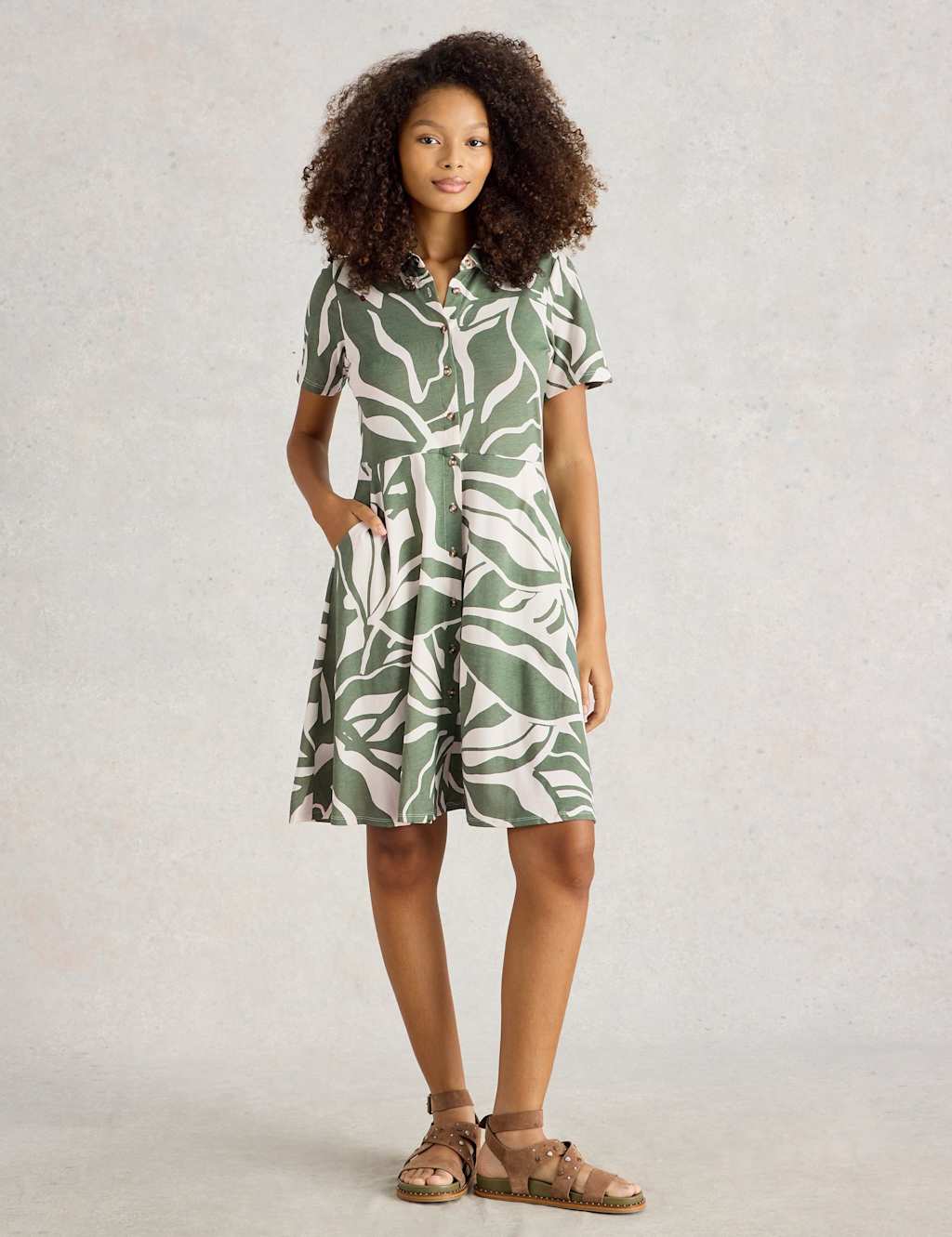 Jersey Printed Knee-Length Shirt Dress 3 of 6