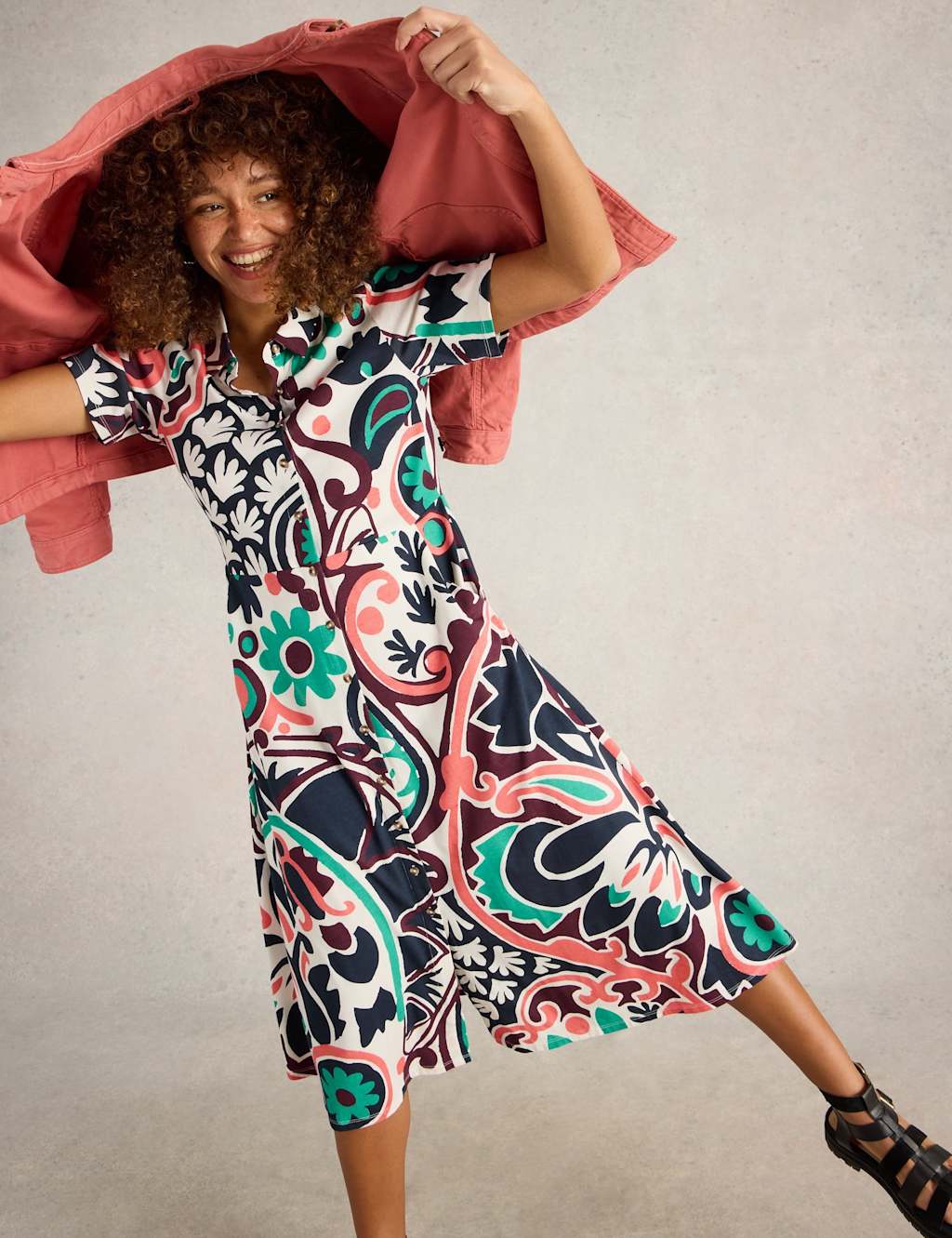 Jersey Printed Midi Shirt Dress 5 of 6