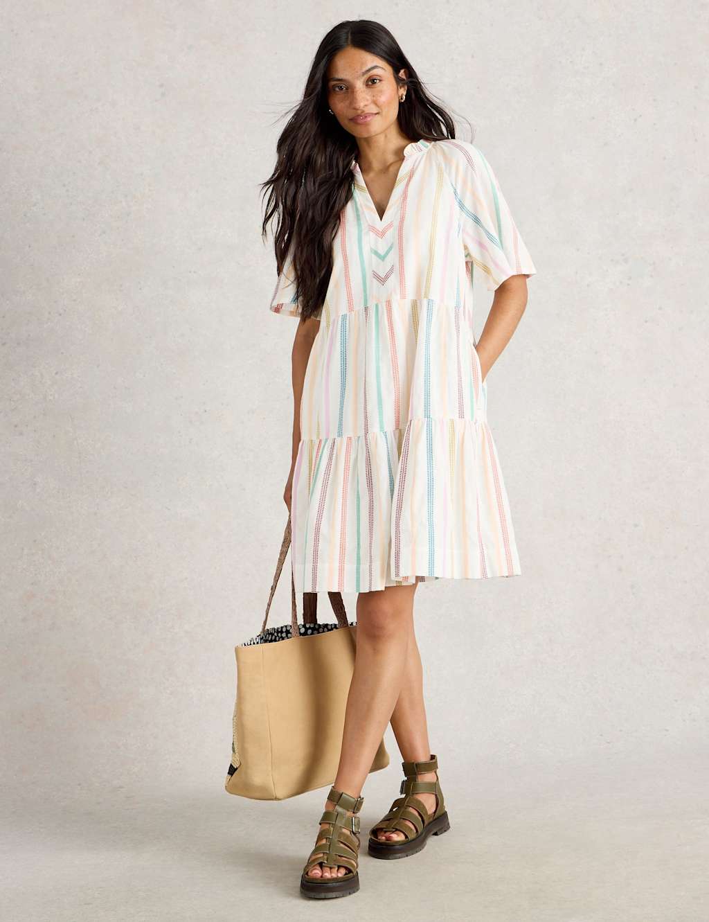 Pure Cotton Striped Tiered Dress 3 of 6