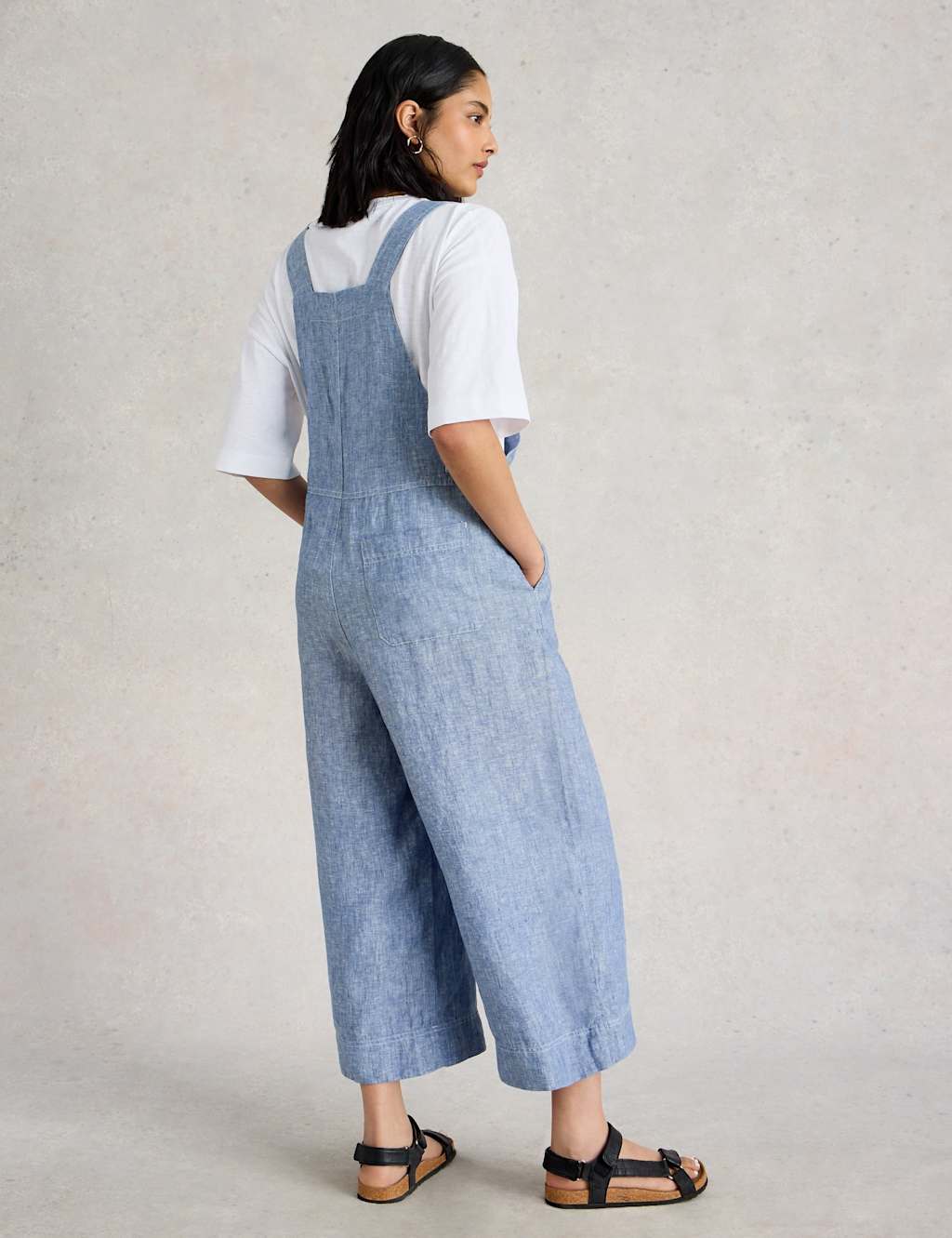 Pure Linen Cropped Relaxed Dungarees 3 of 6