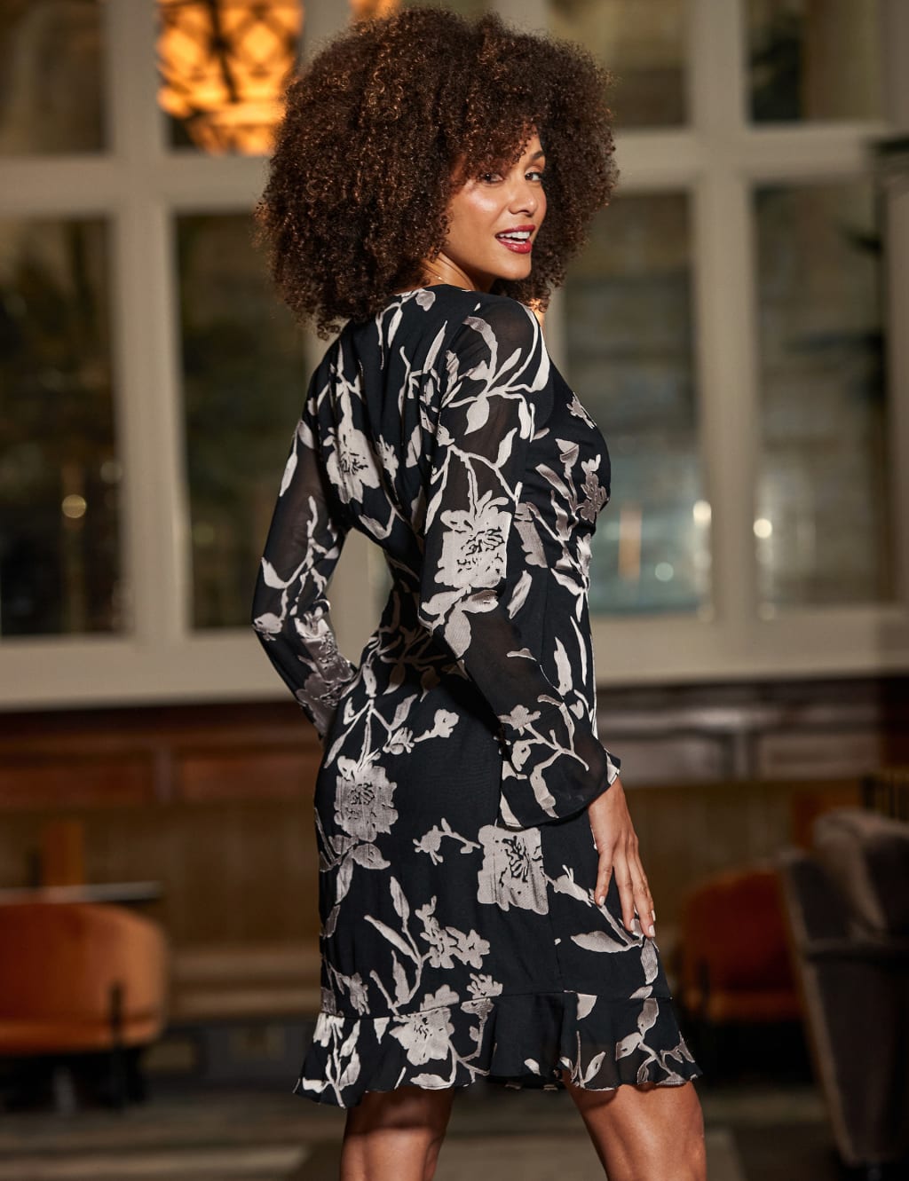 Floral Print Ruffle Hem Wrap Dress SOSANDAR M S