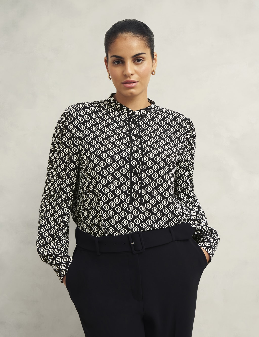 Geometric Button Detail Blouson Sleeve Blouse 7 of 9