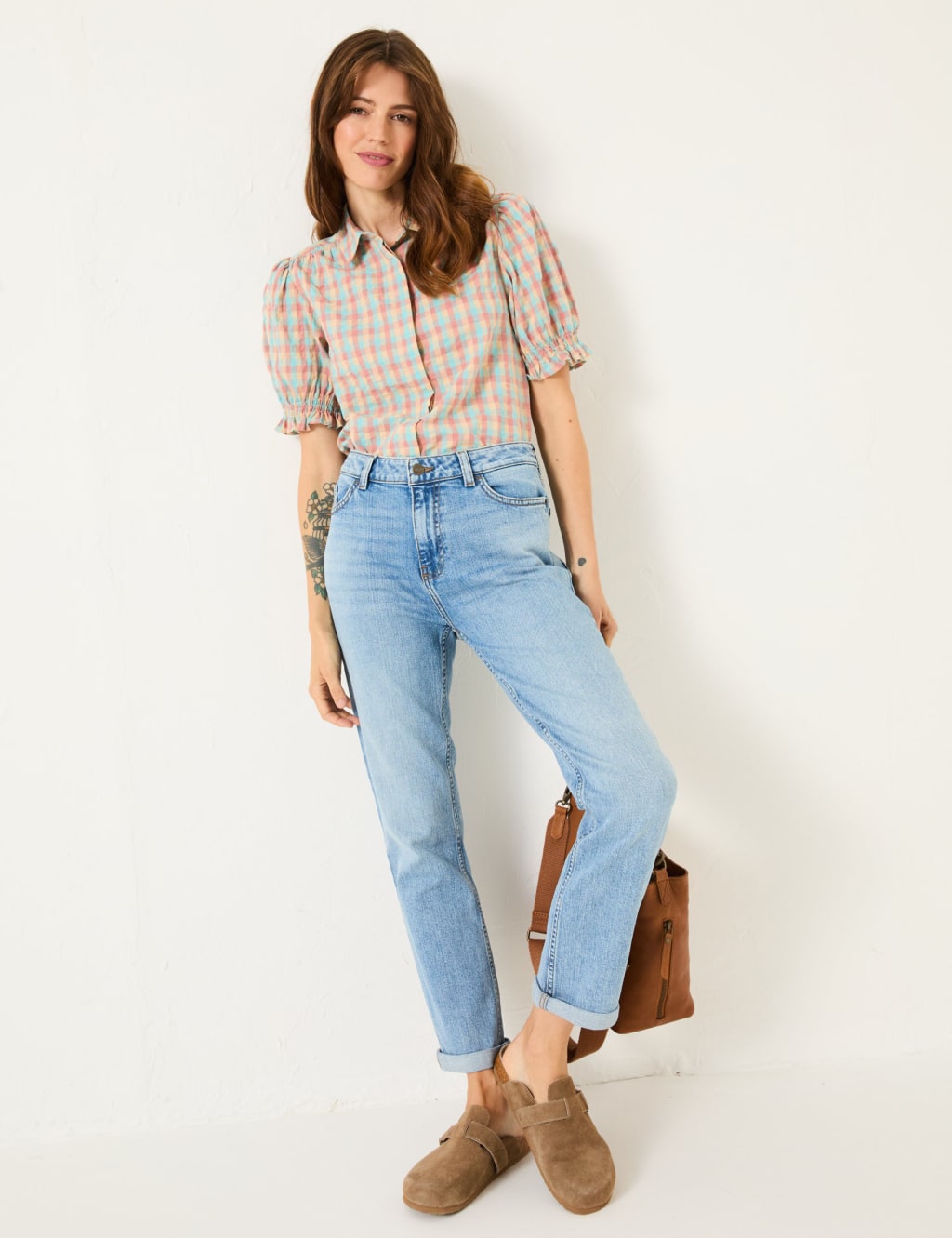 Pure Cotton Gingham Shirred Detail Shirt 3 of 5