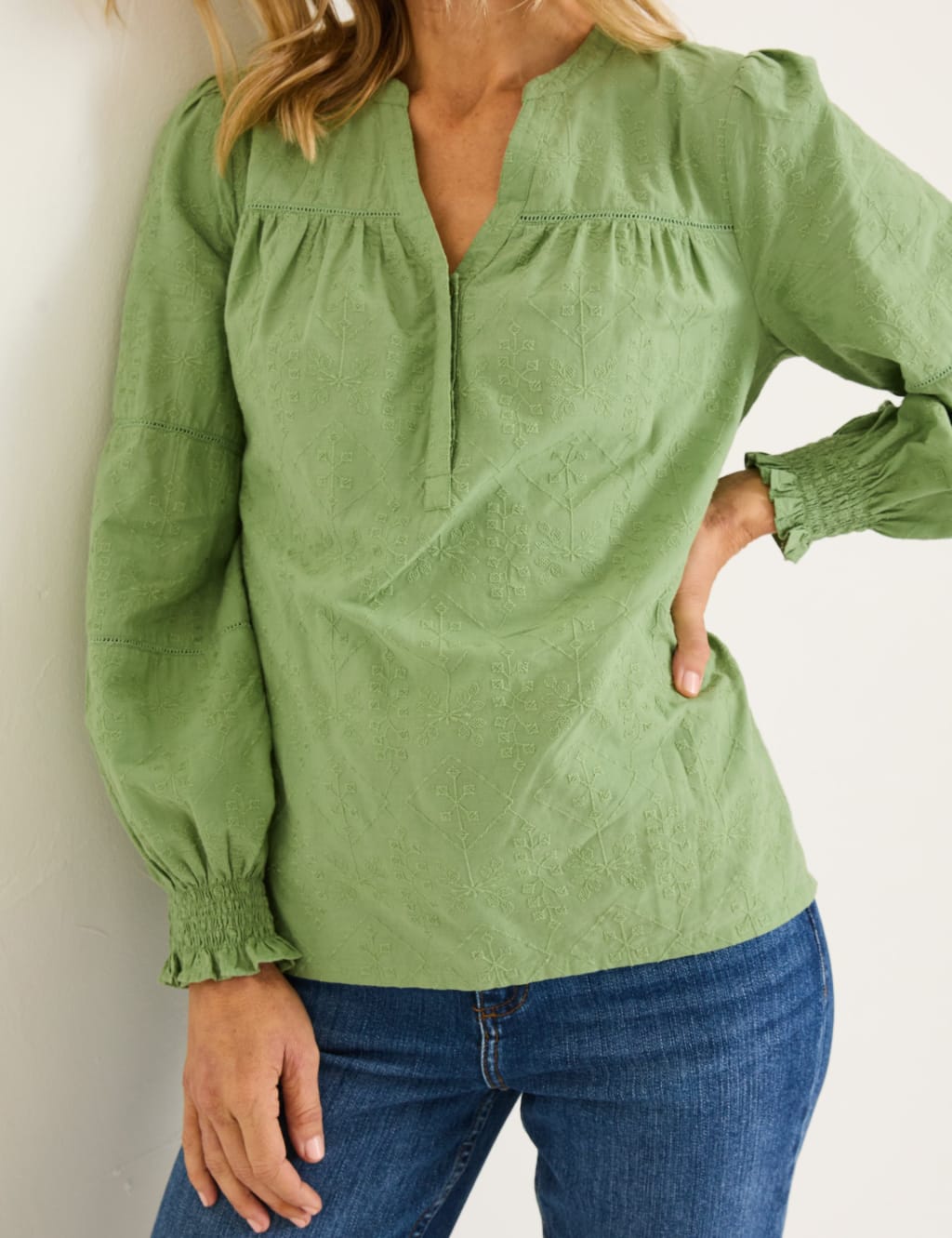 Pure Cotton Embroidered Shirred Blouse 3 of 4