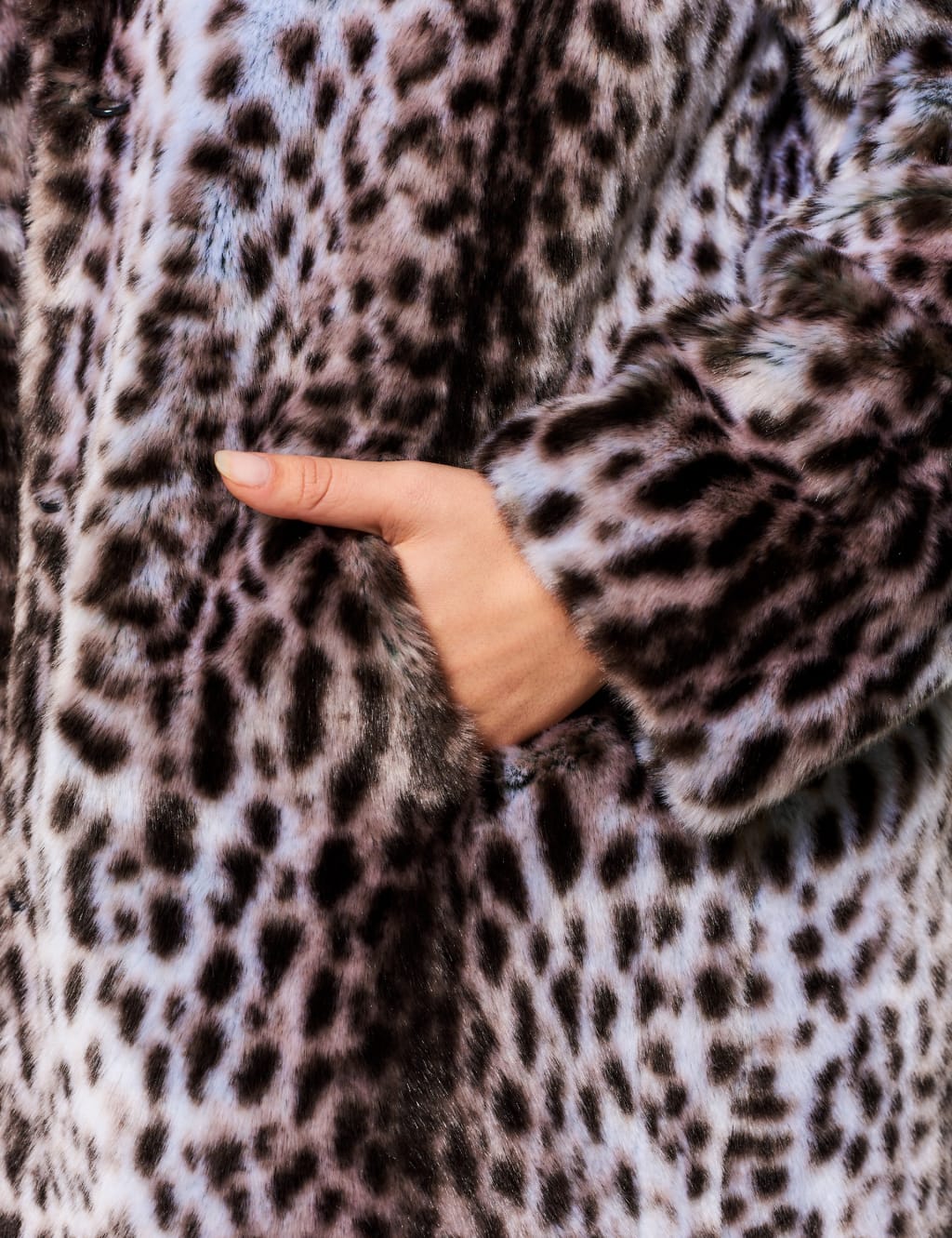 Grey leopard print faux fur coat shop
