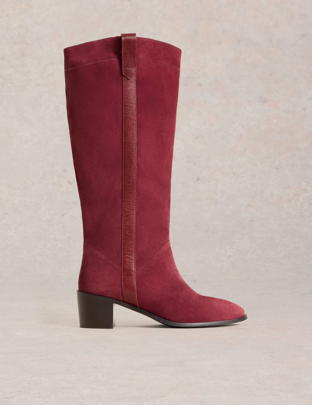 Suede Block Heel Knee High Boots
