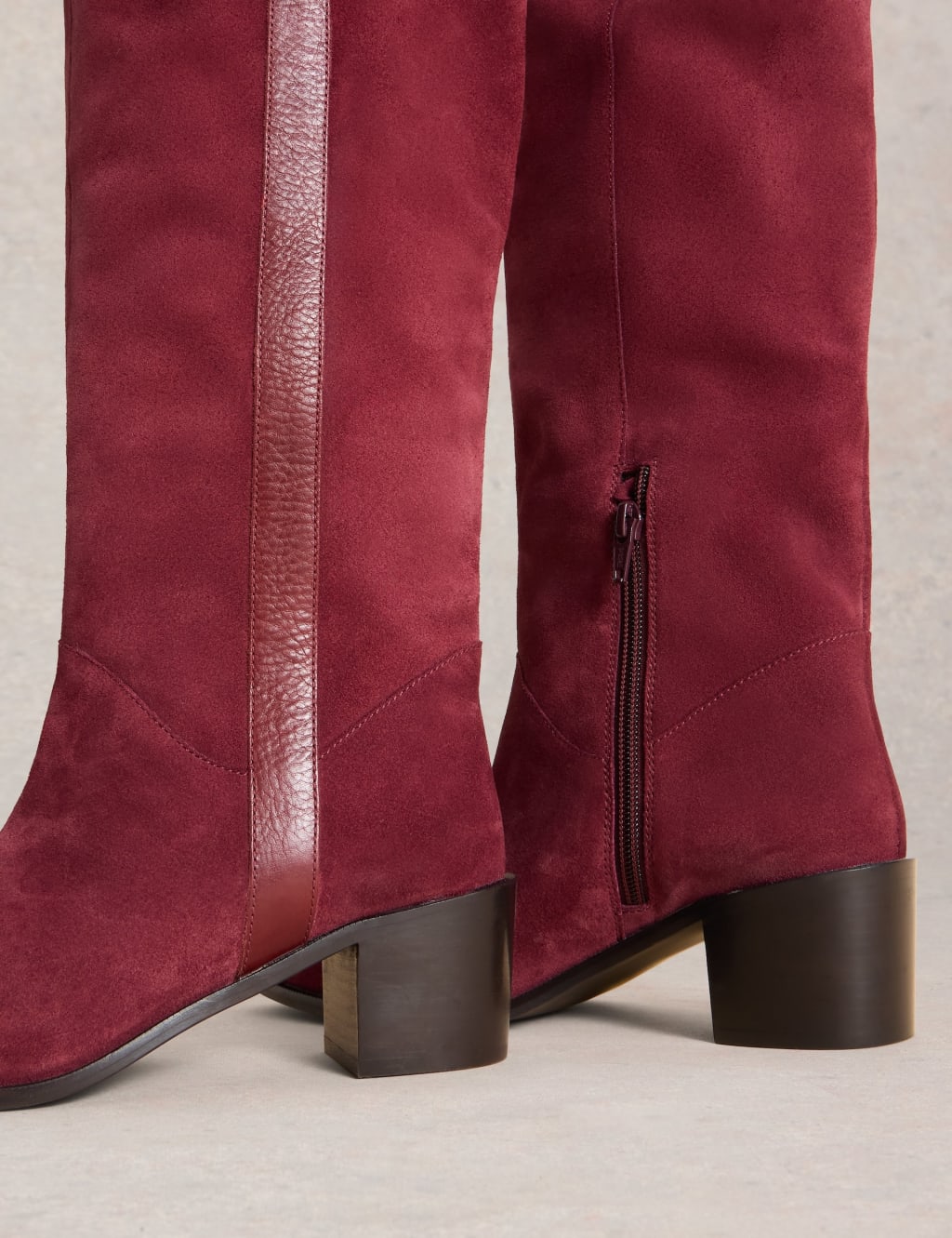 Red suede block heel boots discount