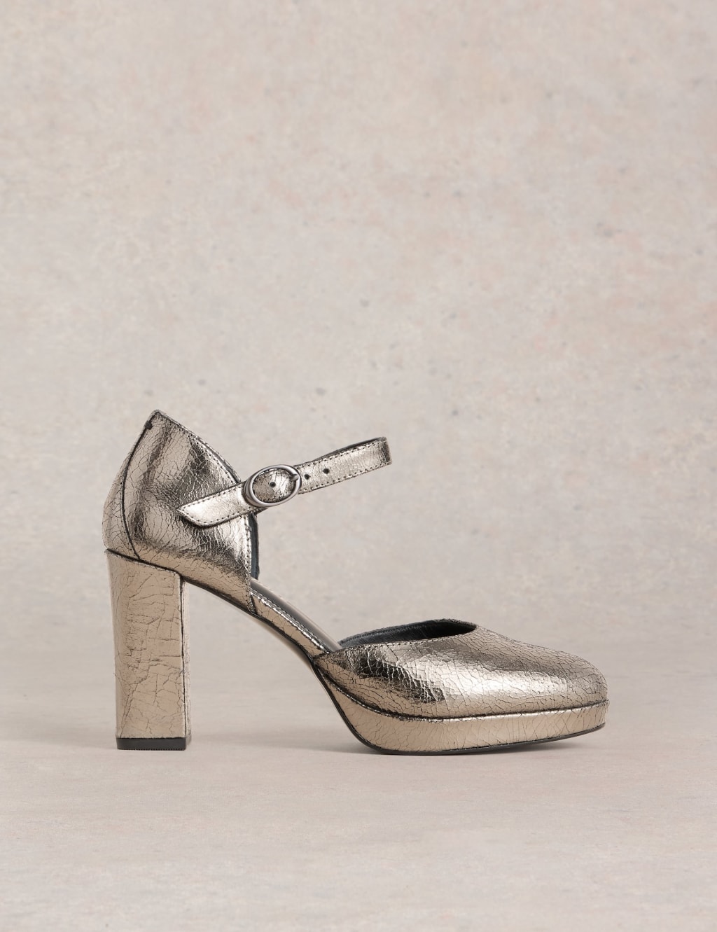 Leather Metallic Block Heel Platform Shoes