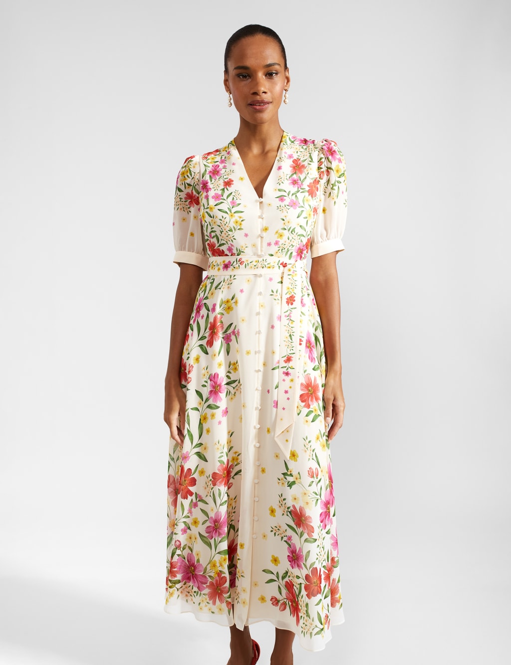 Pure Silk Floral V-Neck Midaxi Dress 3 of 9