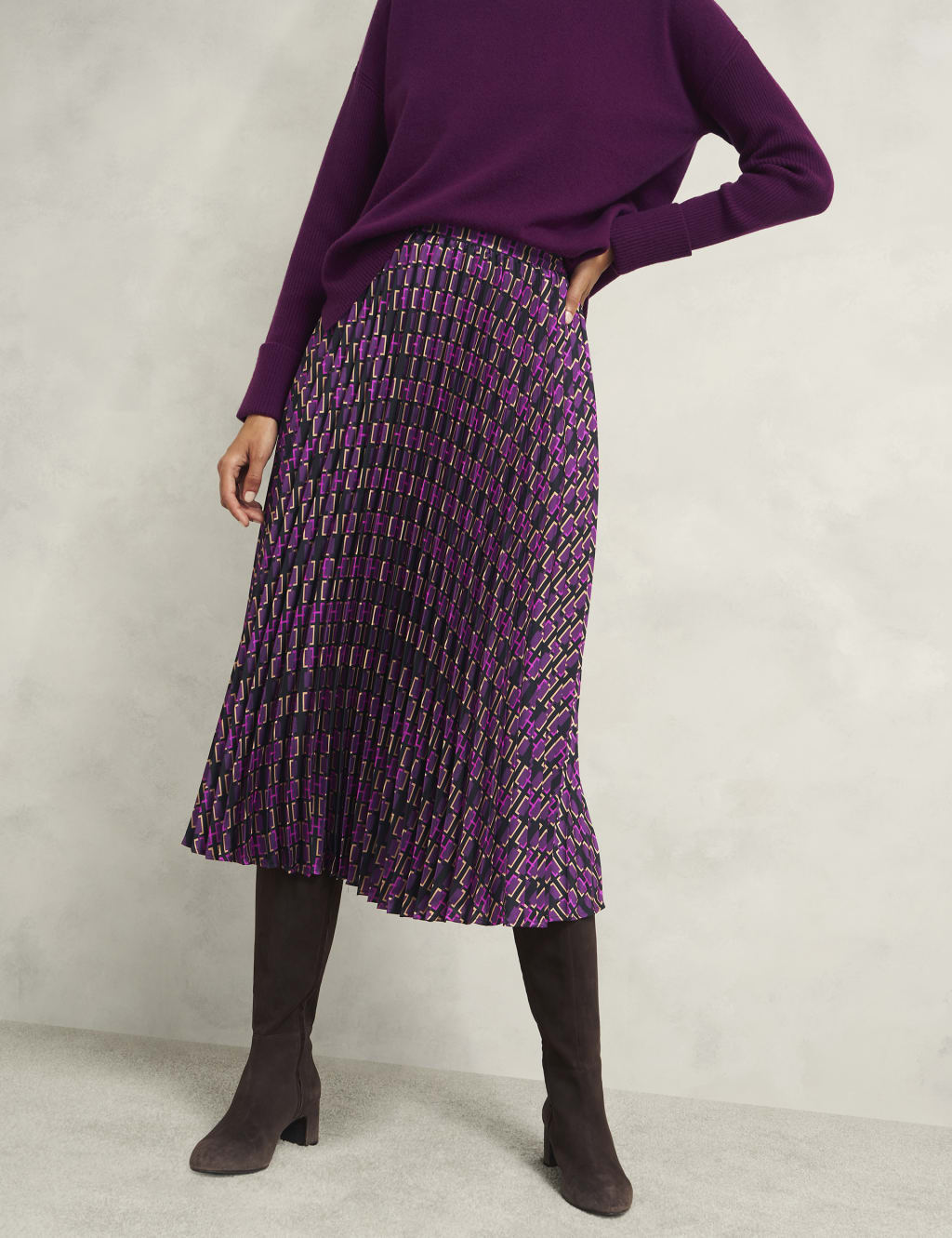 Geometric Pleated Midi A Line Skirt HOBBS M S