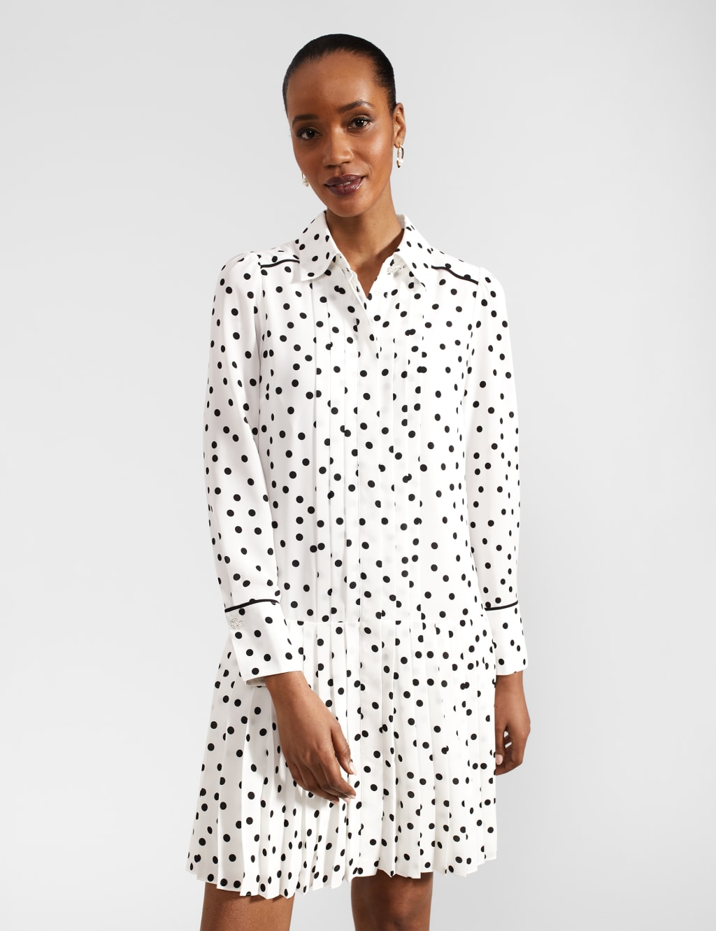Polka Dot Knee Length Shirt Dress