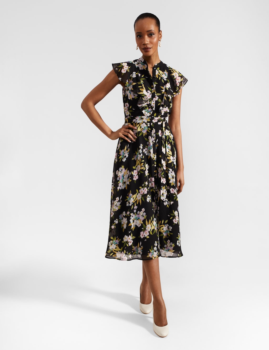 Floral High Neck Midi Waisted Dress | HOBBS | M&S