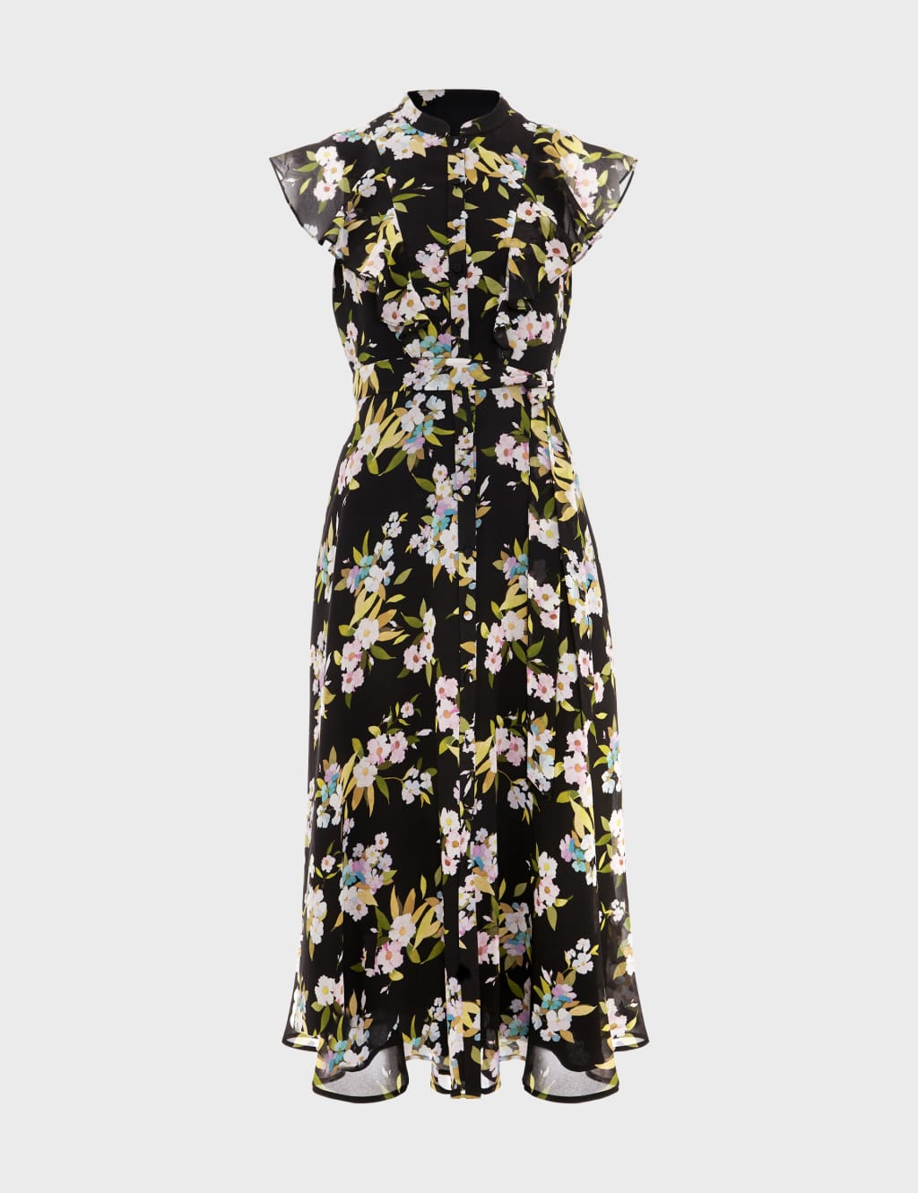 Floral High Neck Midi Waisted Dress | HOBBS | M&S