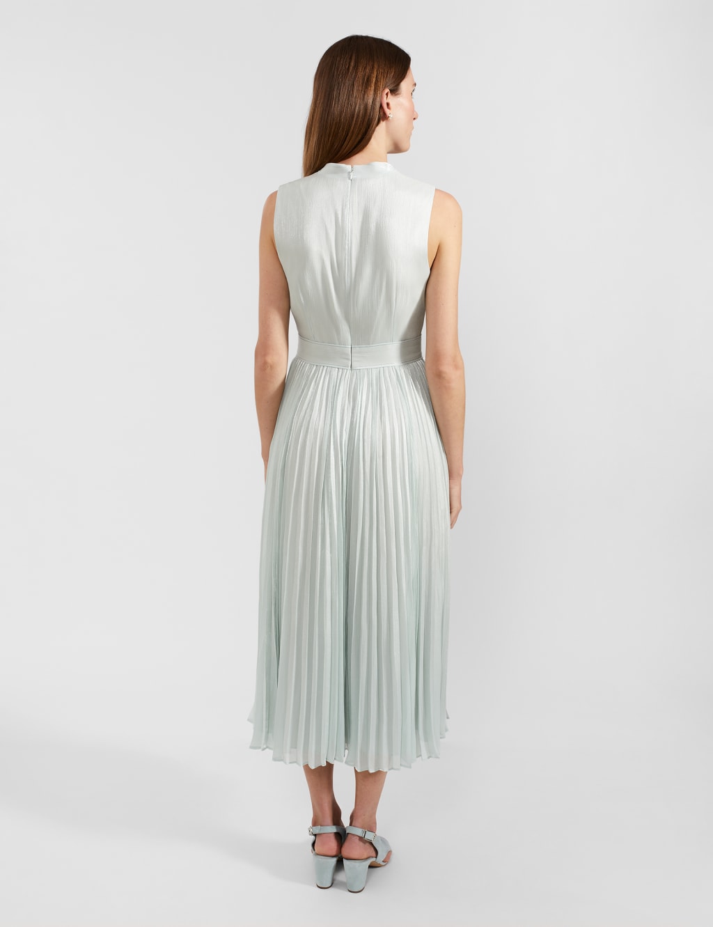 V-Neck Pleated Midi Waisted Dress 3 of 7