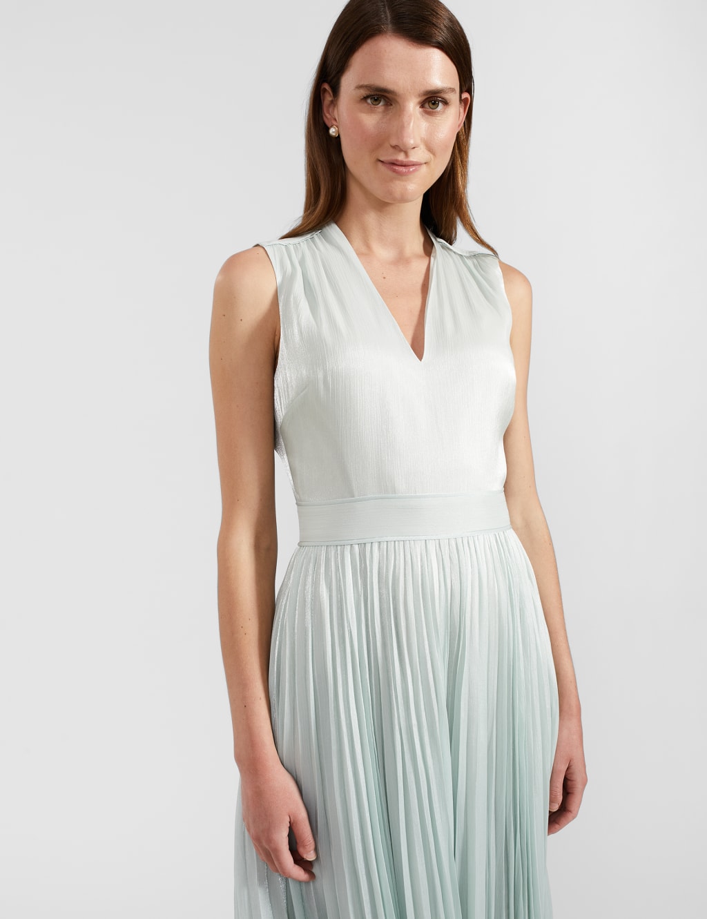 V-Neck Pleated Midi Waisted Dress 4 of 7