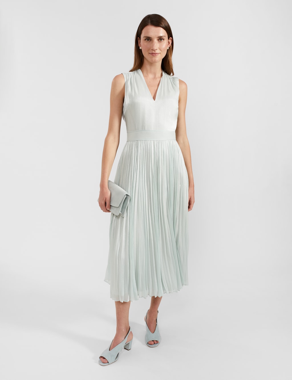 V-Neck Pleated Midi Waisted Dress 6 of 7