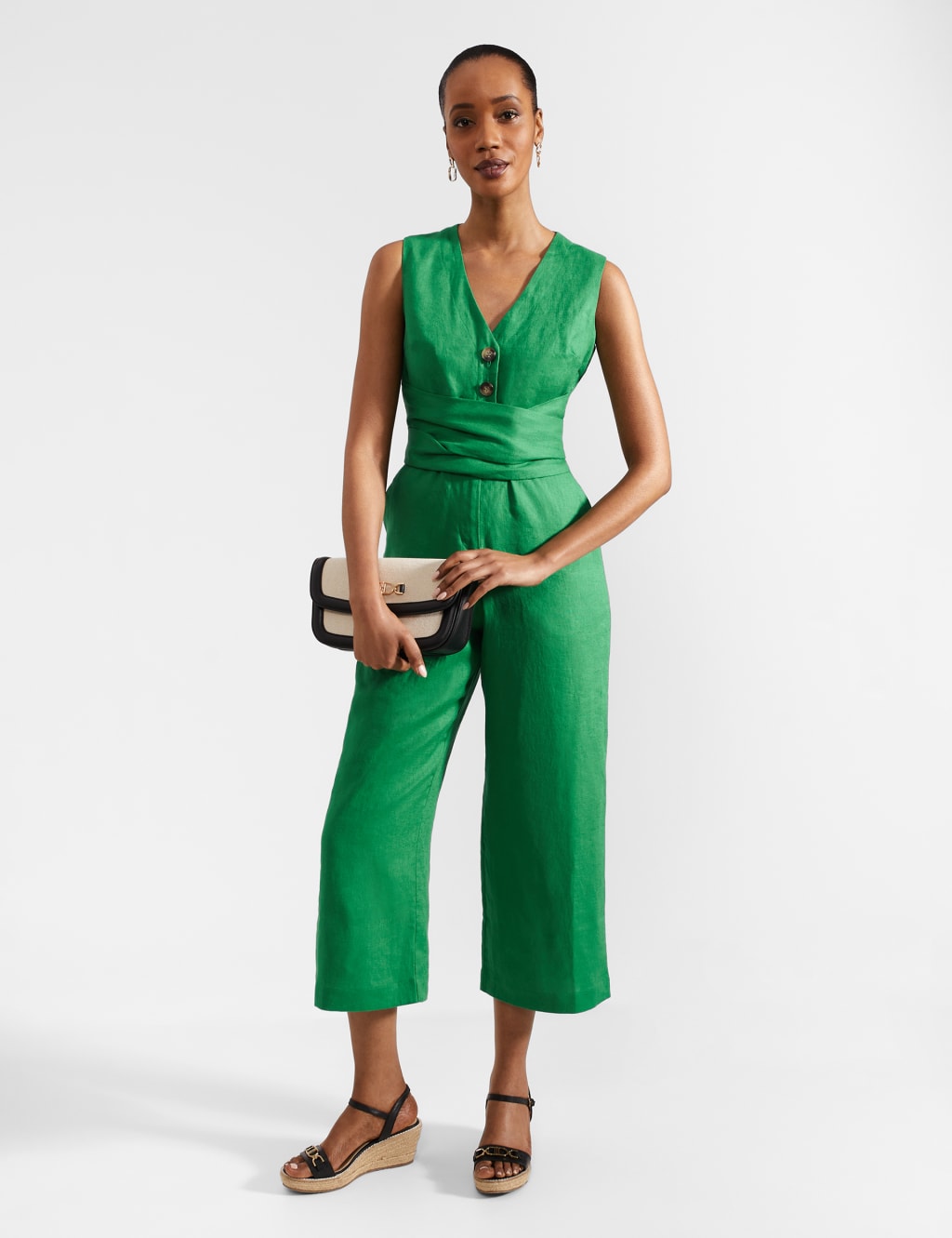 Pure Linen Sleeveless Cropped Jumpsuit