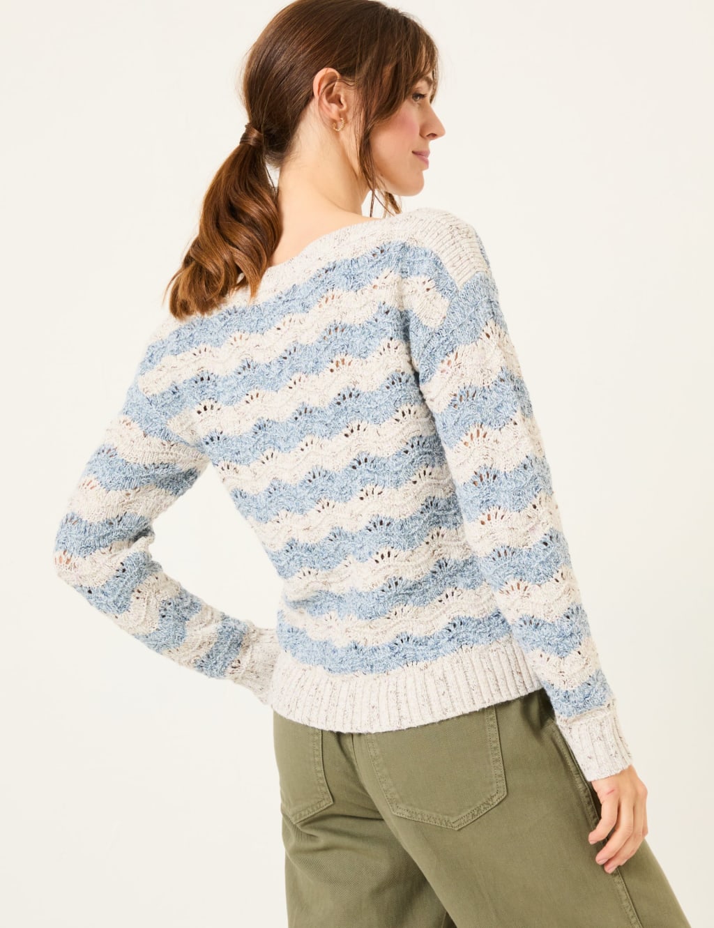 Pointelle Striped Slash Neck Jumper 3 of 5